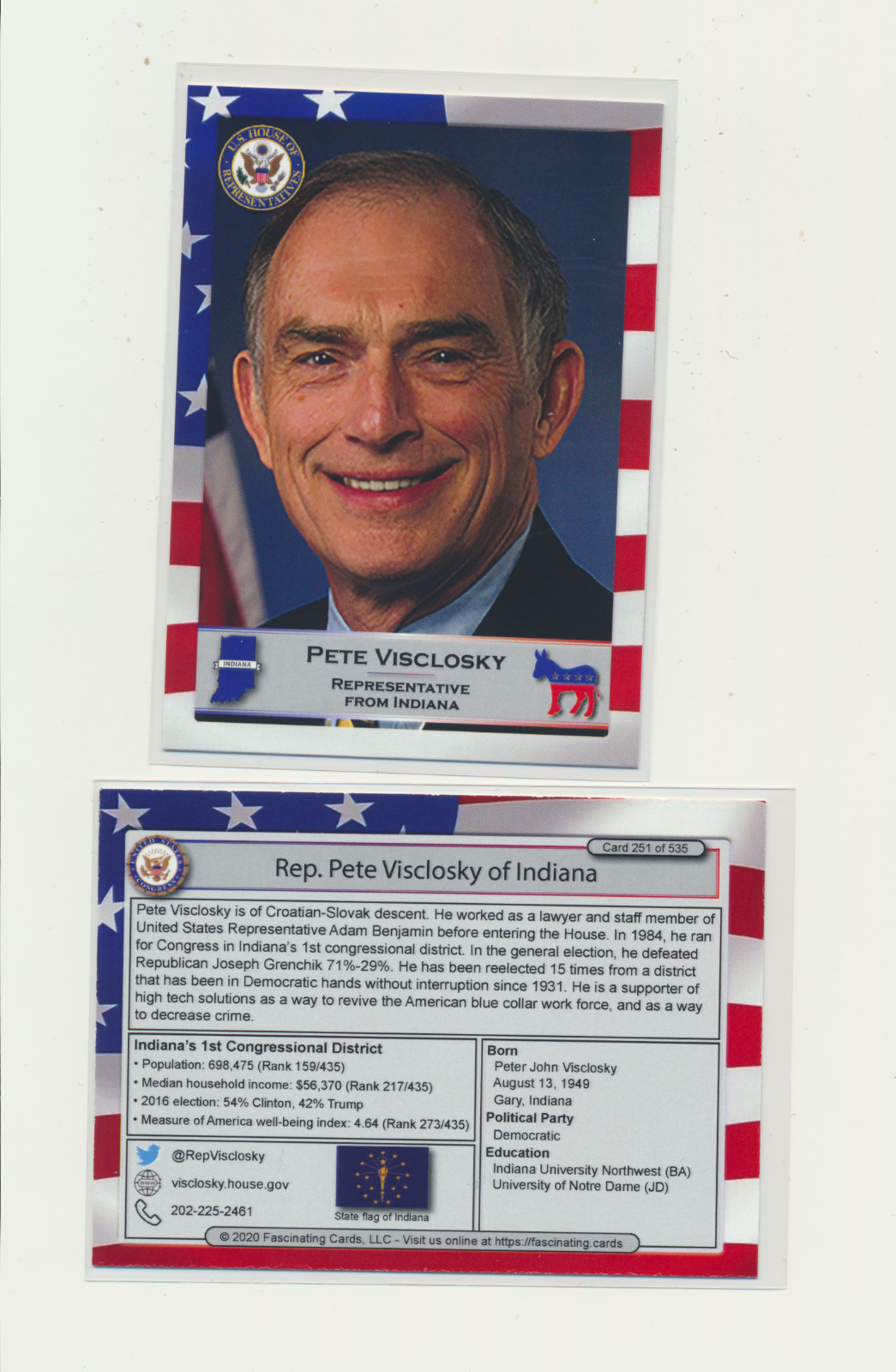 2020 United States Congress Fascinating Cards Indiana Pete Visclosky #251