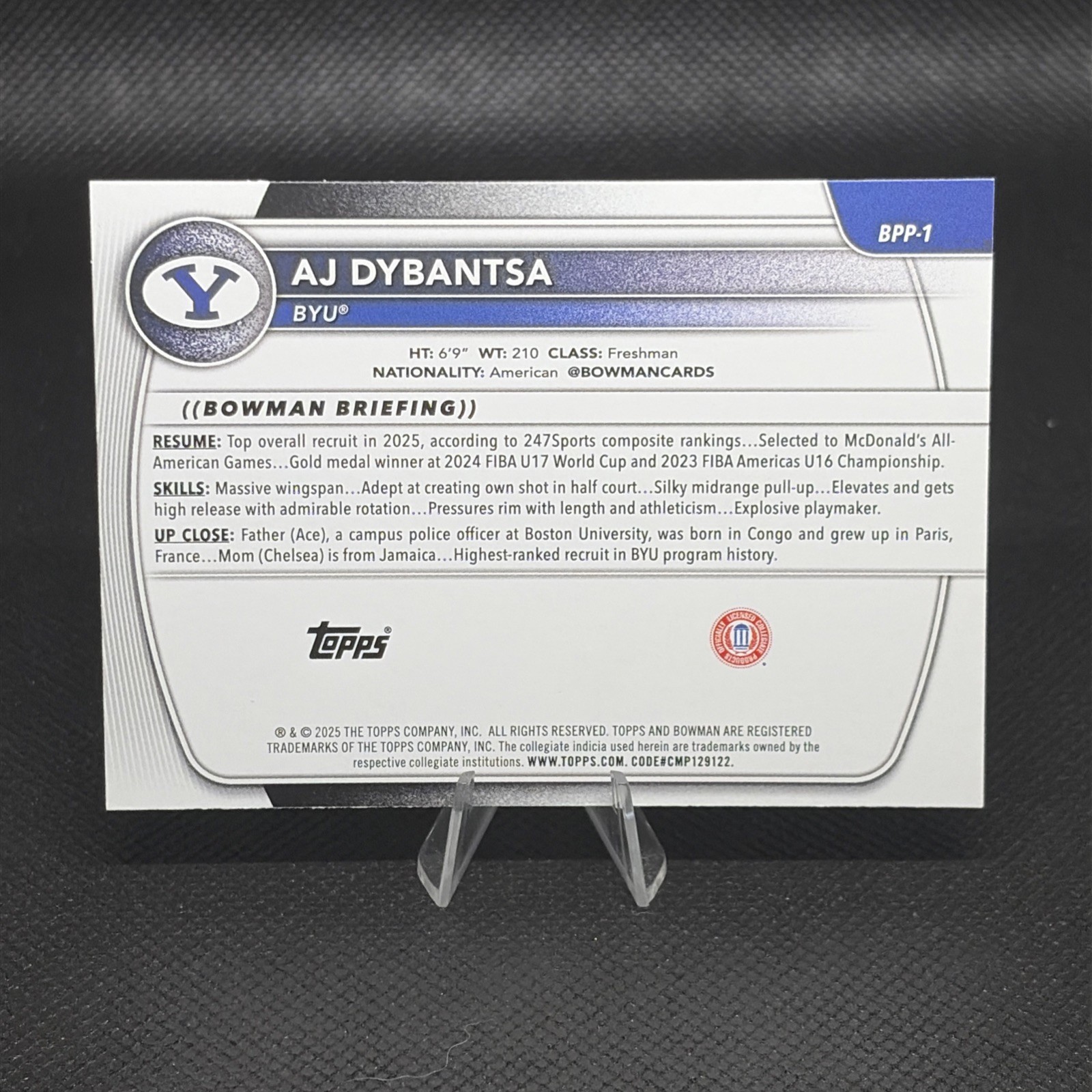 AJ Dybantsa 2025-26 Bowman Basketball Prospects #BPP-1 BYU 1st Bowman Paper