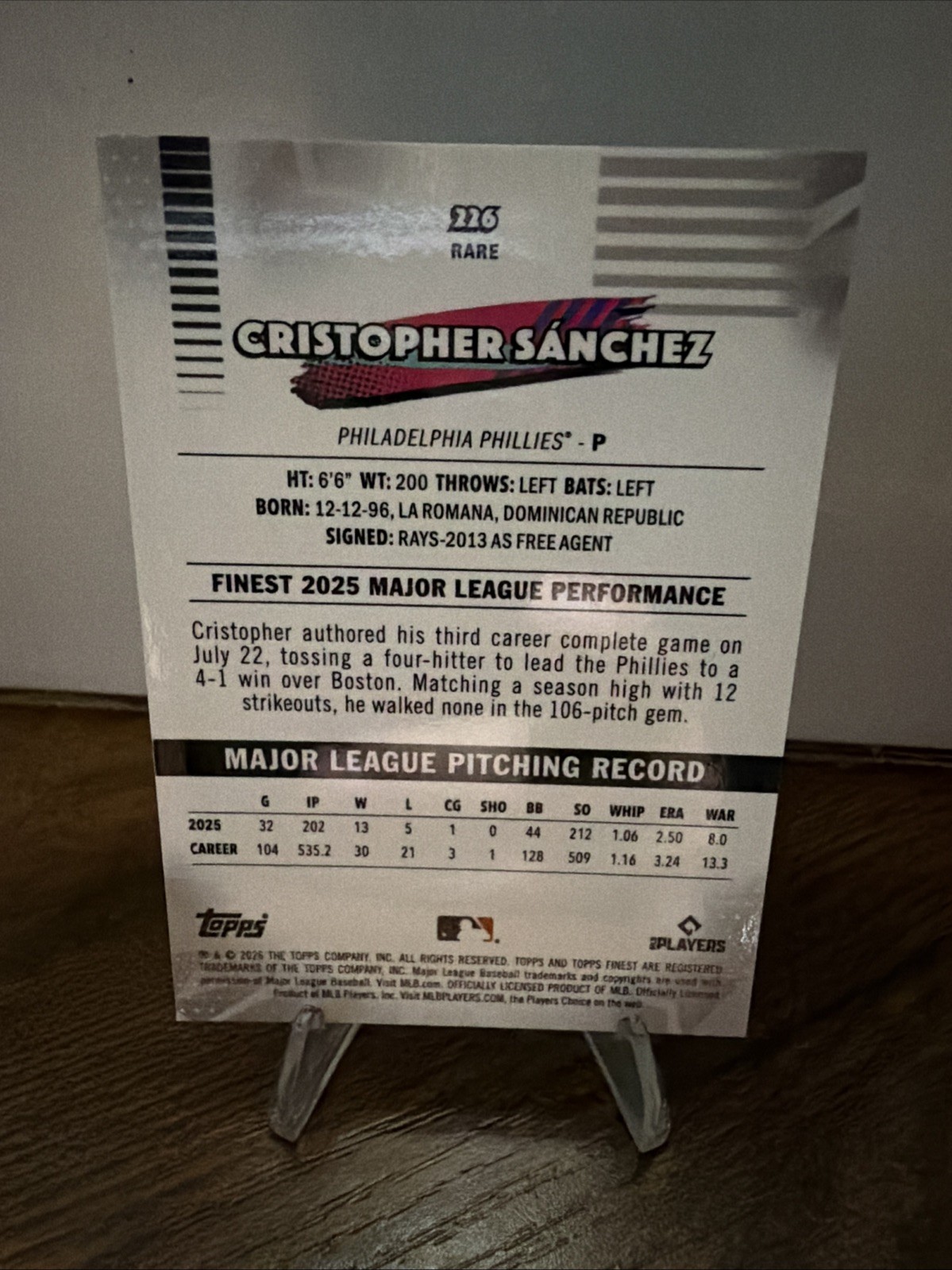 Cristopher Sanchez Rare True Aqua Refractor /199 – 2026 Topps Finest – Phillies