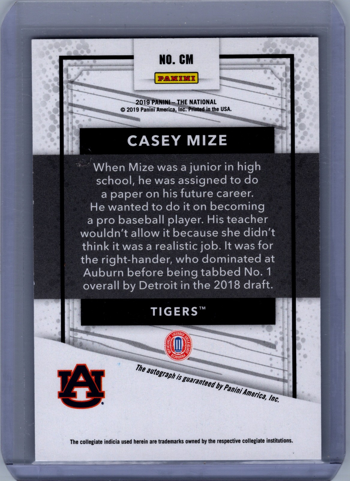 2019 Panini The National Casey Mize Autographs Prospects 7/10 #cm