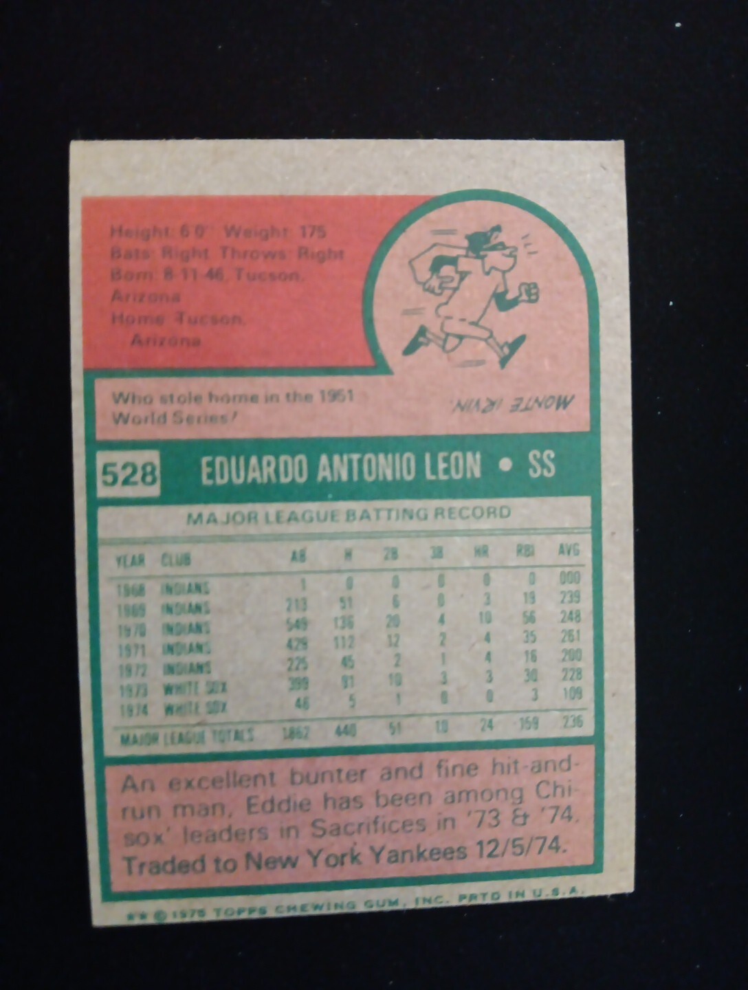 1975 Topps Minis Eddie Leon Chicago White Sox #528