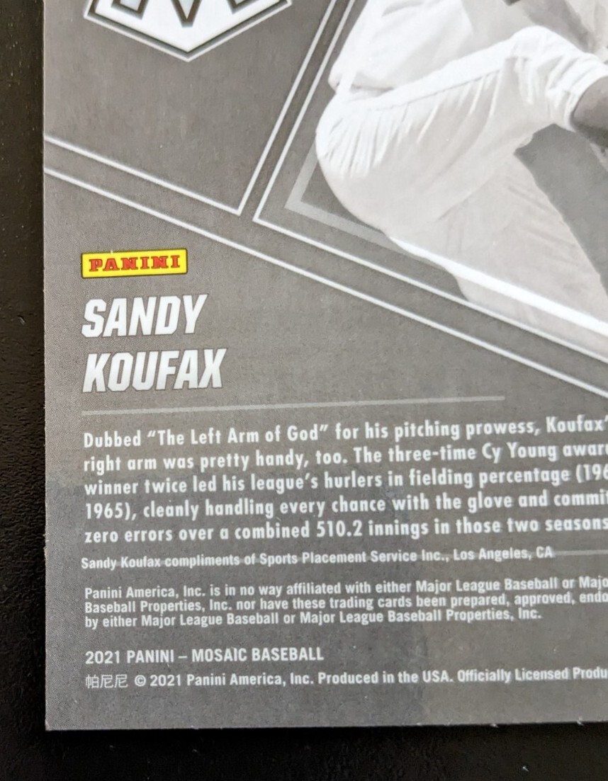 2021 Panini Mosaic Baseball Sandy Koufax All-Time Greats Insert #ATG1 Dodgers