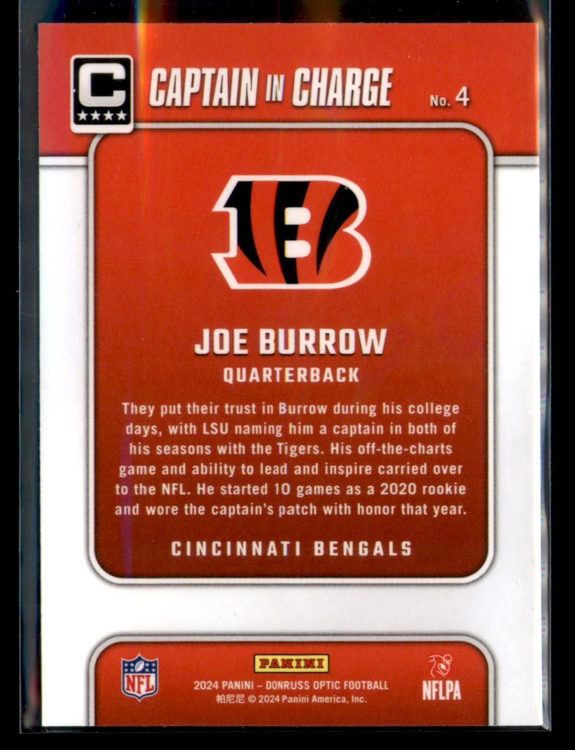 2024 Donruss Optic #4 Joe Burrow Captain In Charge