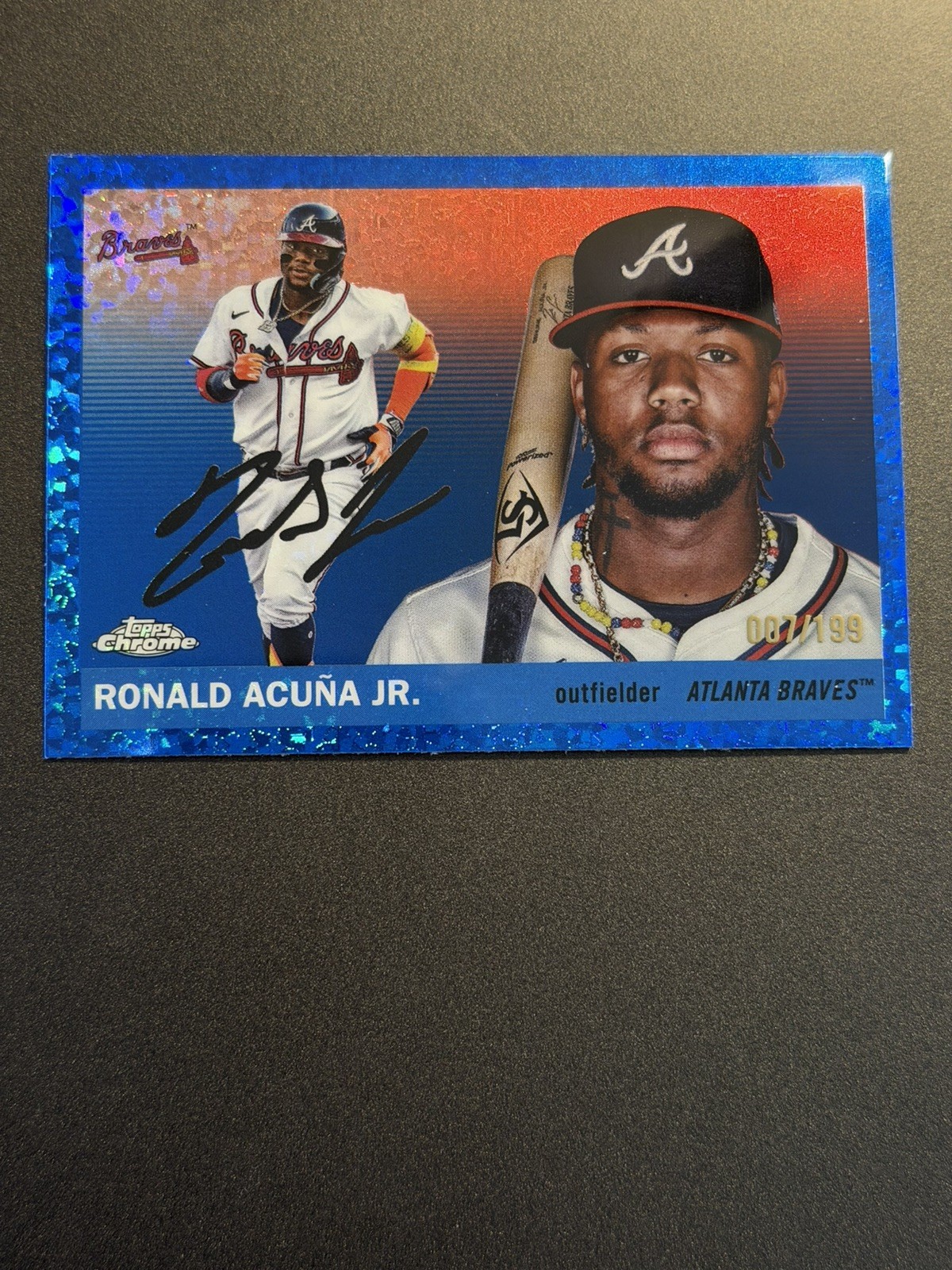 2025 Topps Chrome Platinum #5 Ronald Acuna Jr. Blue Sparkle /199 Atlanta