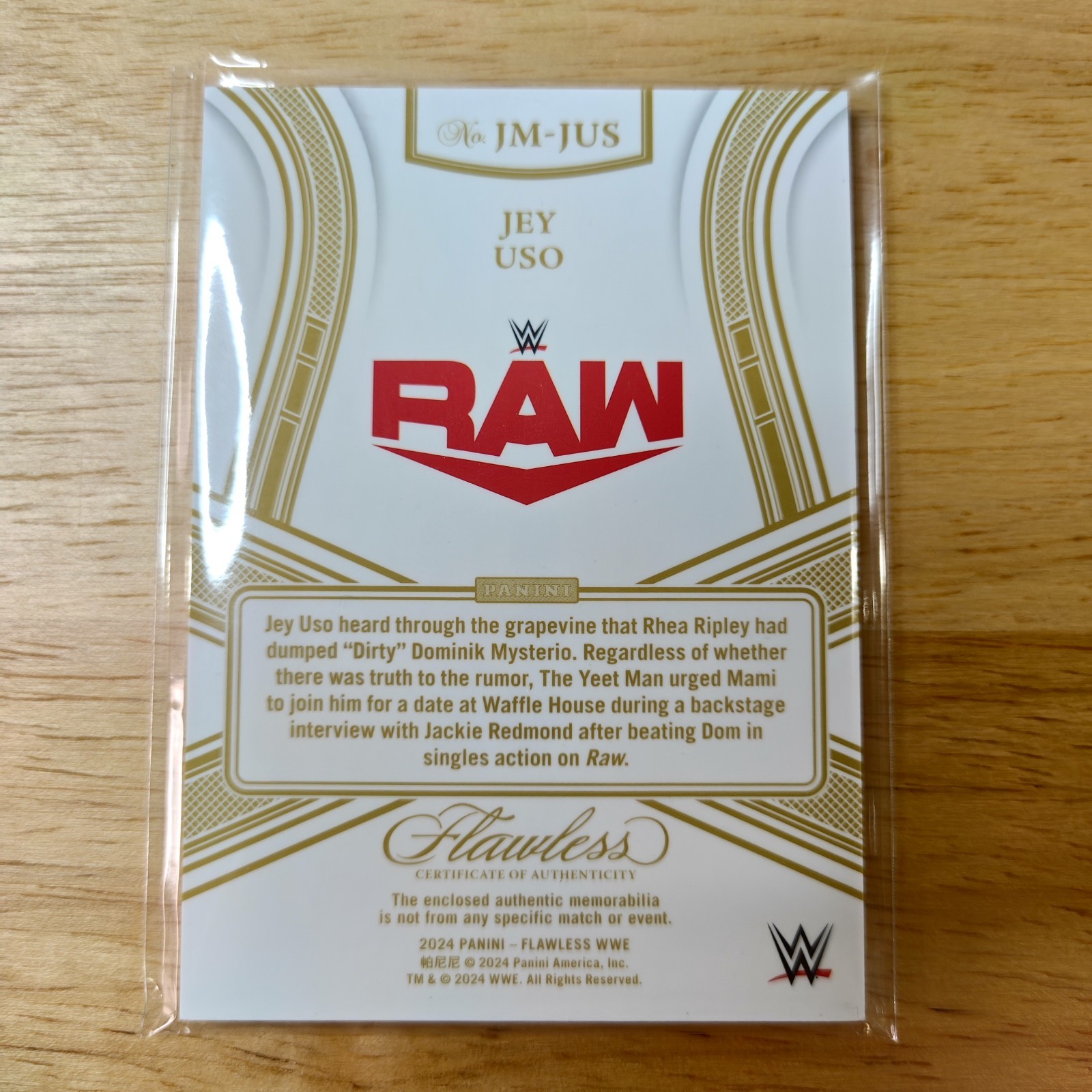 Jey Uso 2024 Panini Flawless JM-JUS Patch Card # 10/10 YEET! WWE RAW