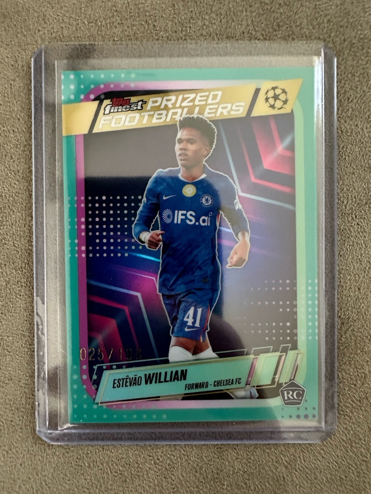 2025-26 Topps Finest UEFA CC ESTEVAO WILLIAN RC Aqua /199 Prized Footballers