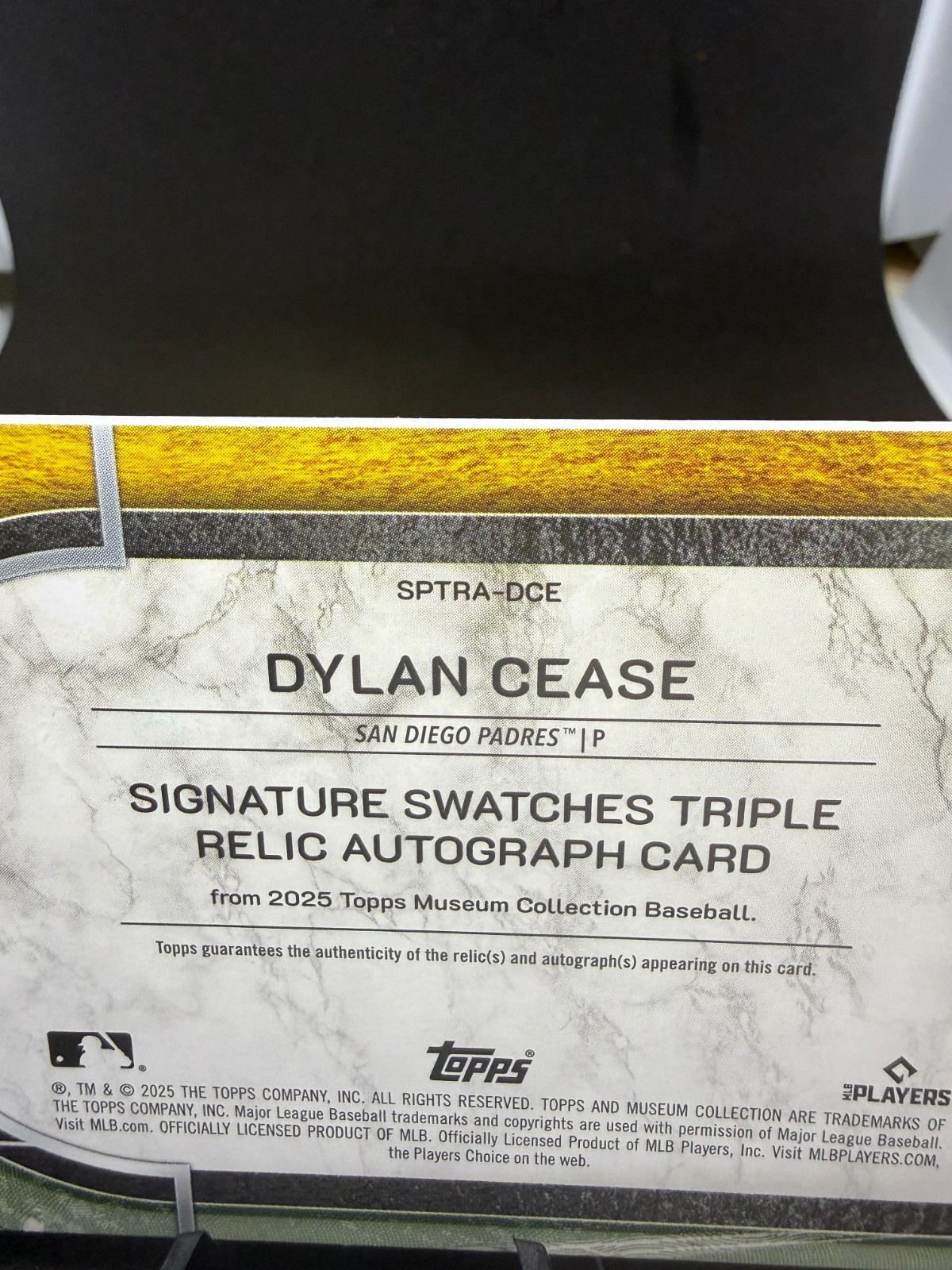 Dylan Cease 2025 Museum Collection Triple Patch Auto /246 (SPTRA-DCE)