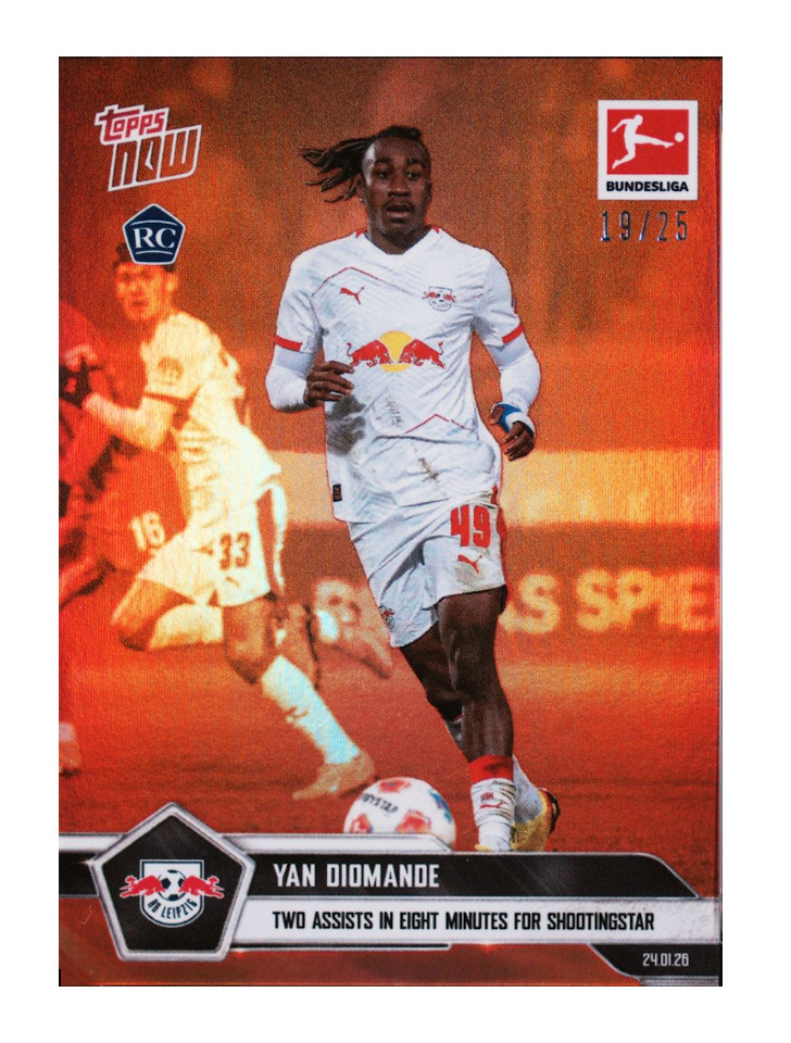 2025 Topps Now Bundesliga Yan Diomande Wonderkid RB Leipzig Red #/25 ROOKIE