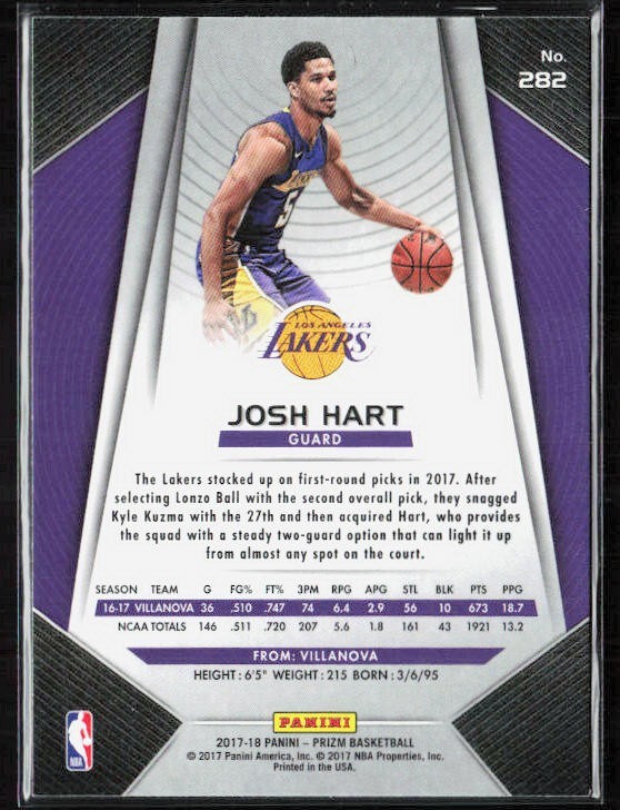 2017-18 Panini Prizm JOSH HART Rookie Card #282 Lakers KNICKS QTY.