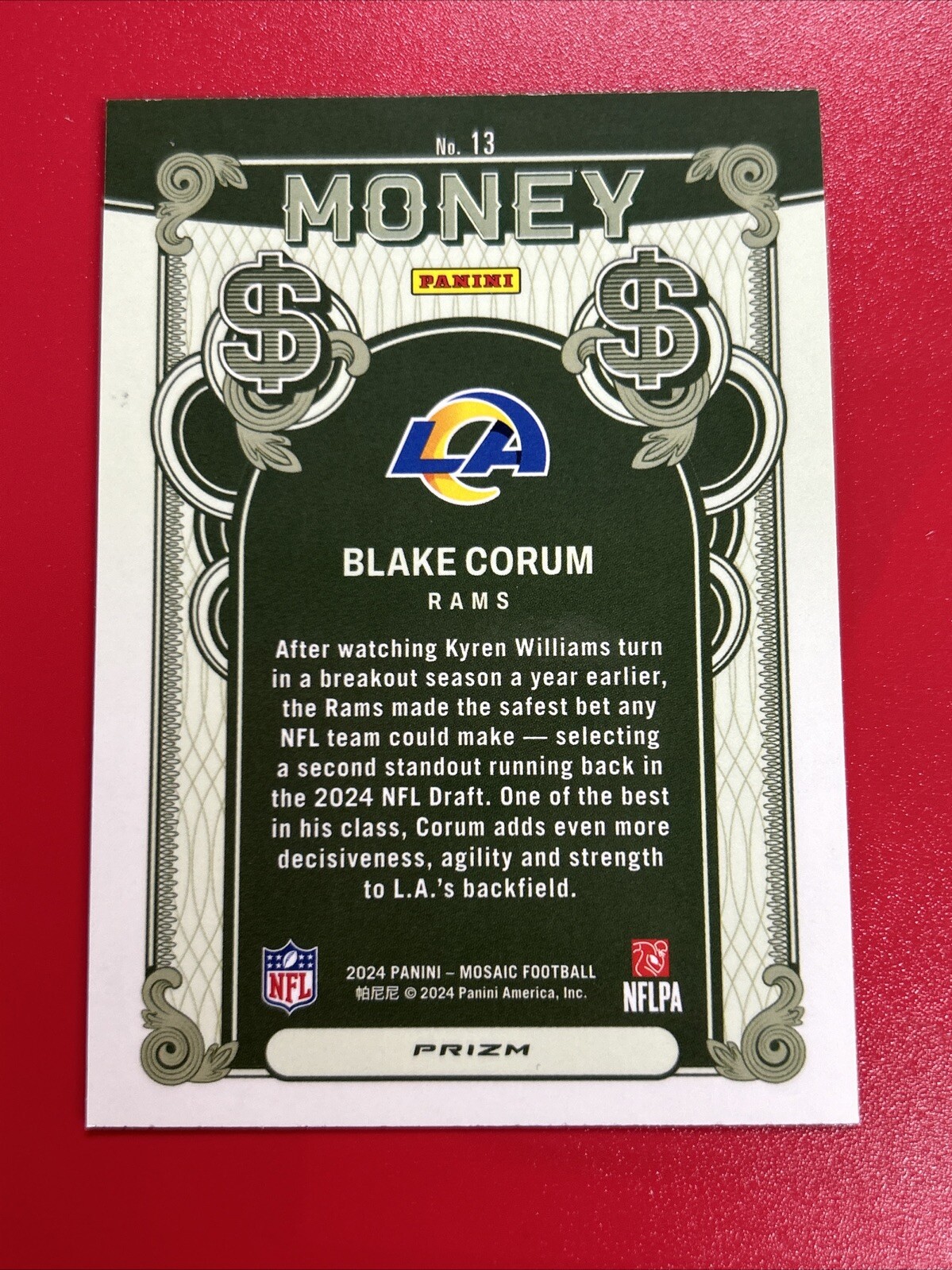 Blake Corum Rc MONEY Case Hit SSP 2024 Mosaic Prizm Los Angeles Rams #13