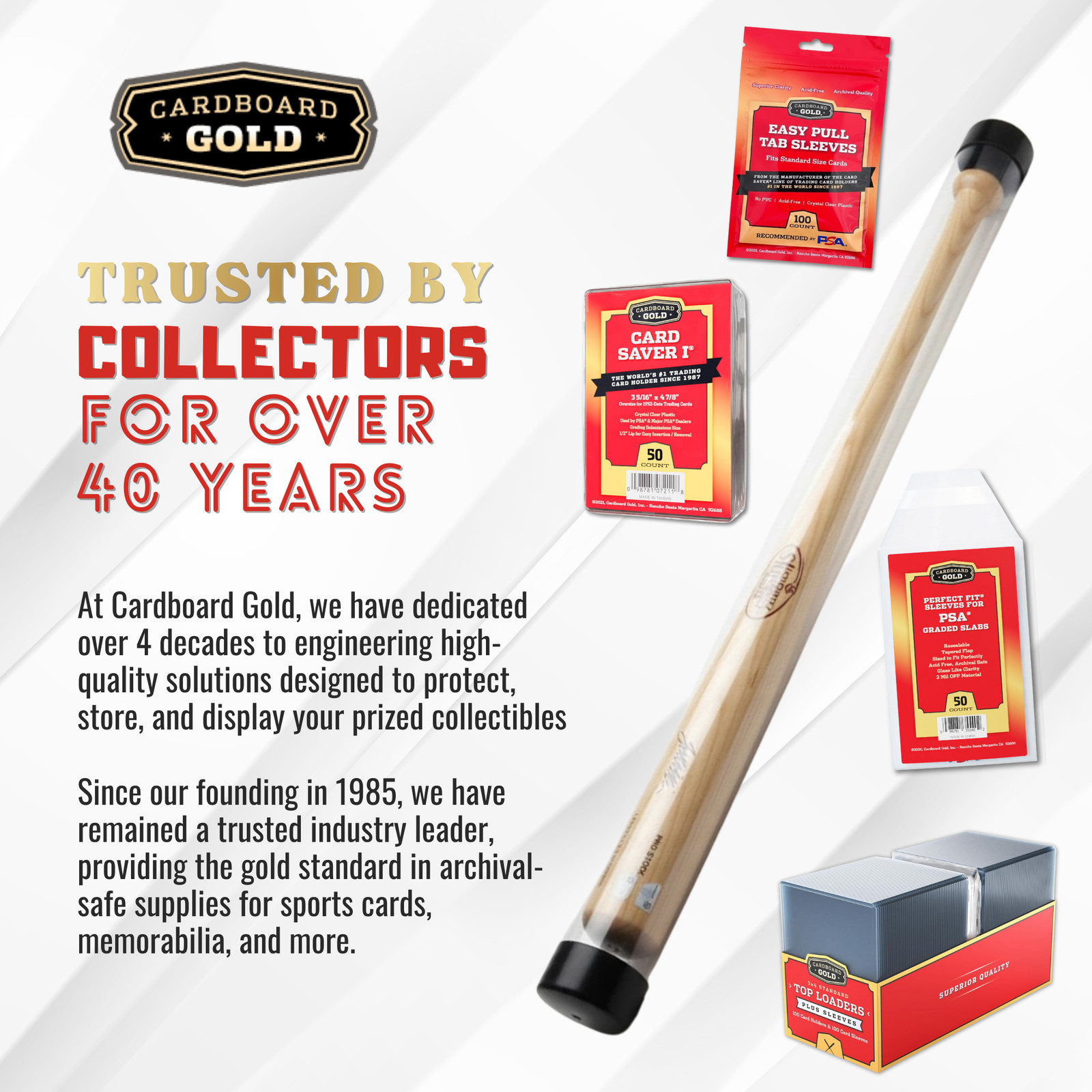 (4) Baseball Bat Tube Display Case Protective Holders! – Cardboard Gold Brand