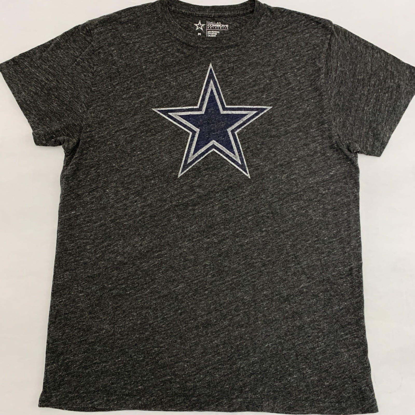 Dallas Cowboys Authentic T Shirt Men’s Med Black/Gray Polyester Cotton & Rayon
