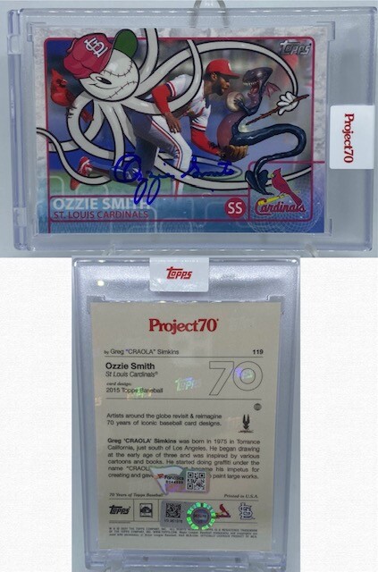 Topps Project 70 #119 Ozzie Smith by Greg “Craola” Simkins Signed Auto MLB COA