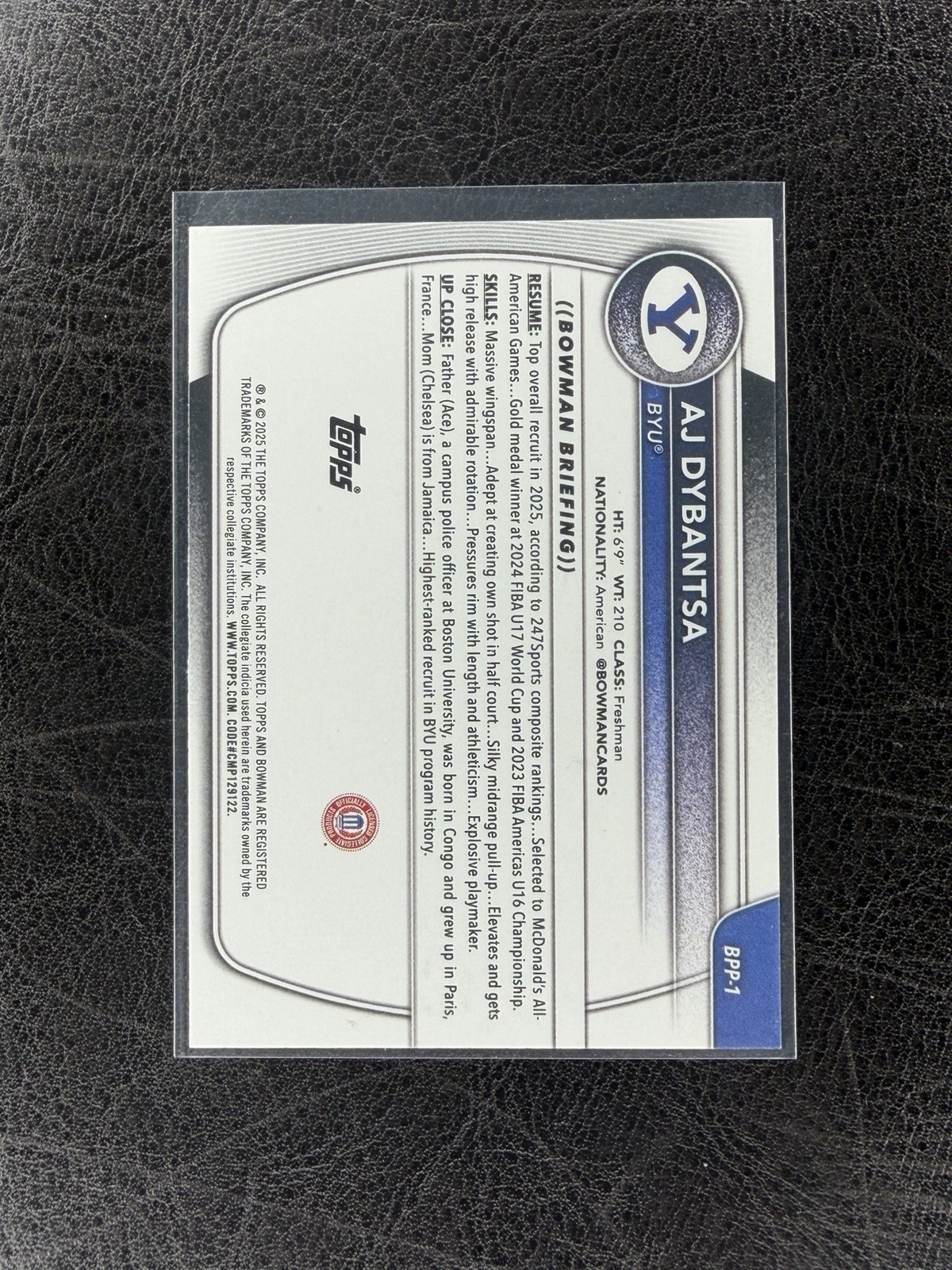 AJ Dybantsa 2025-2026 Bowman University 1st BPP-1 BYU Mint