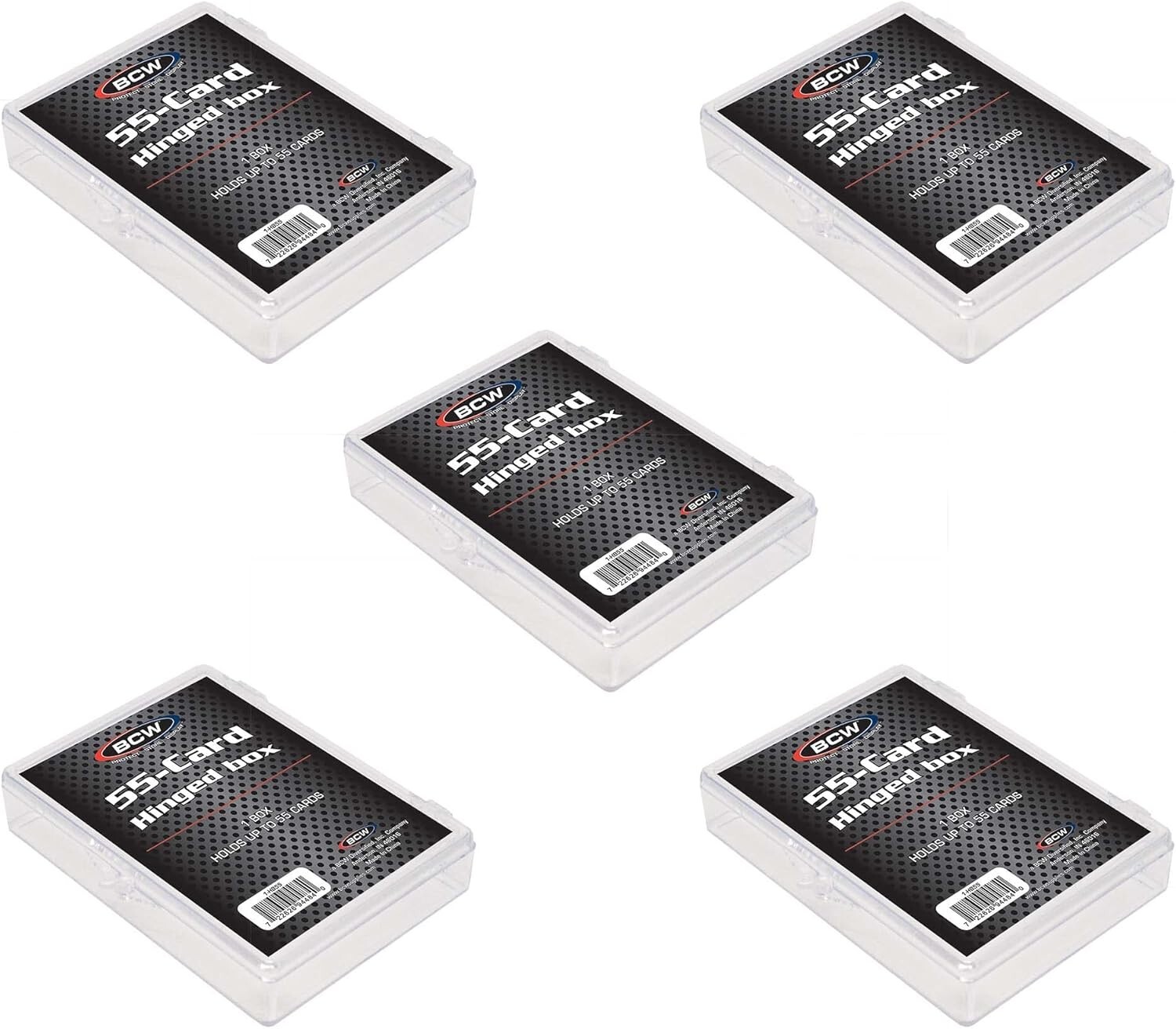 X5 High Quality BCW Hinged Box Holds 55 Trading Cards w/ Snap Lock Clear Storage