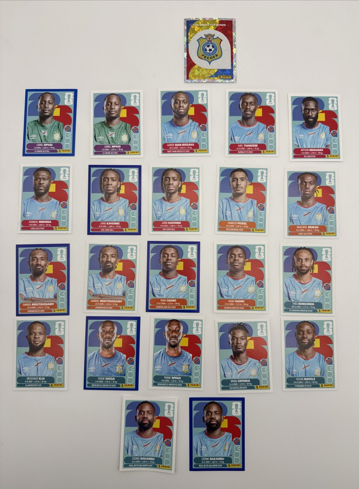 2026 100% Authentic Panini FIFA World Cup Congo DR Stickers Team — You Pick
