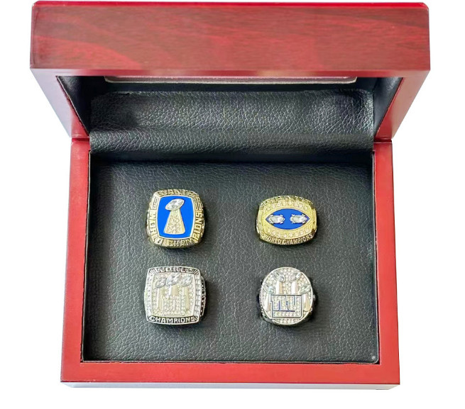 New York Giants 4pc Super Bowl Ring Set w/ Display Box 2011 1990 2007 1986
