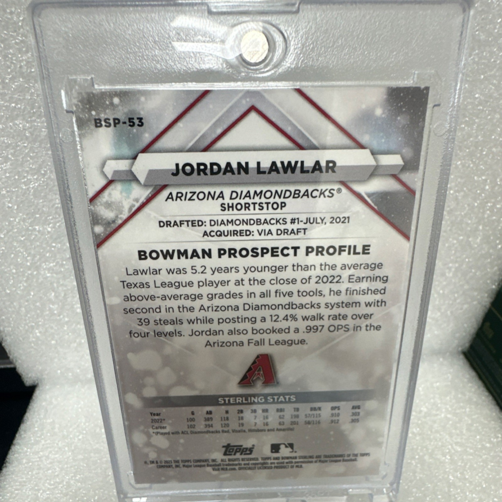 2023 Topps Bowman Sterling Prospects Jordan Lawlar Speckle Refractor #BSP-53 /99