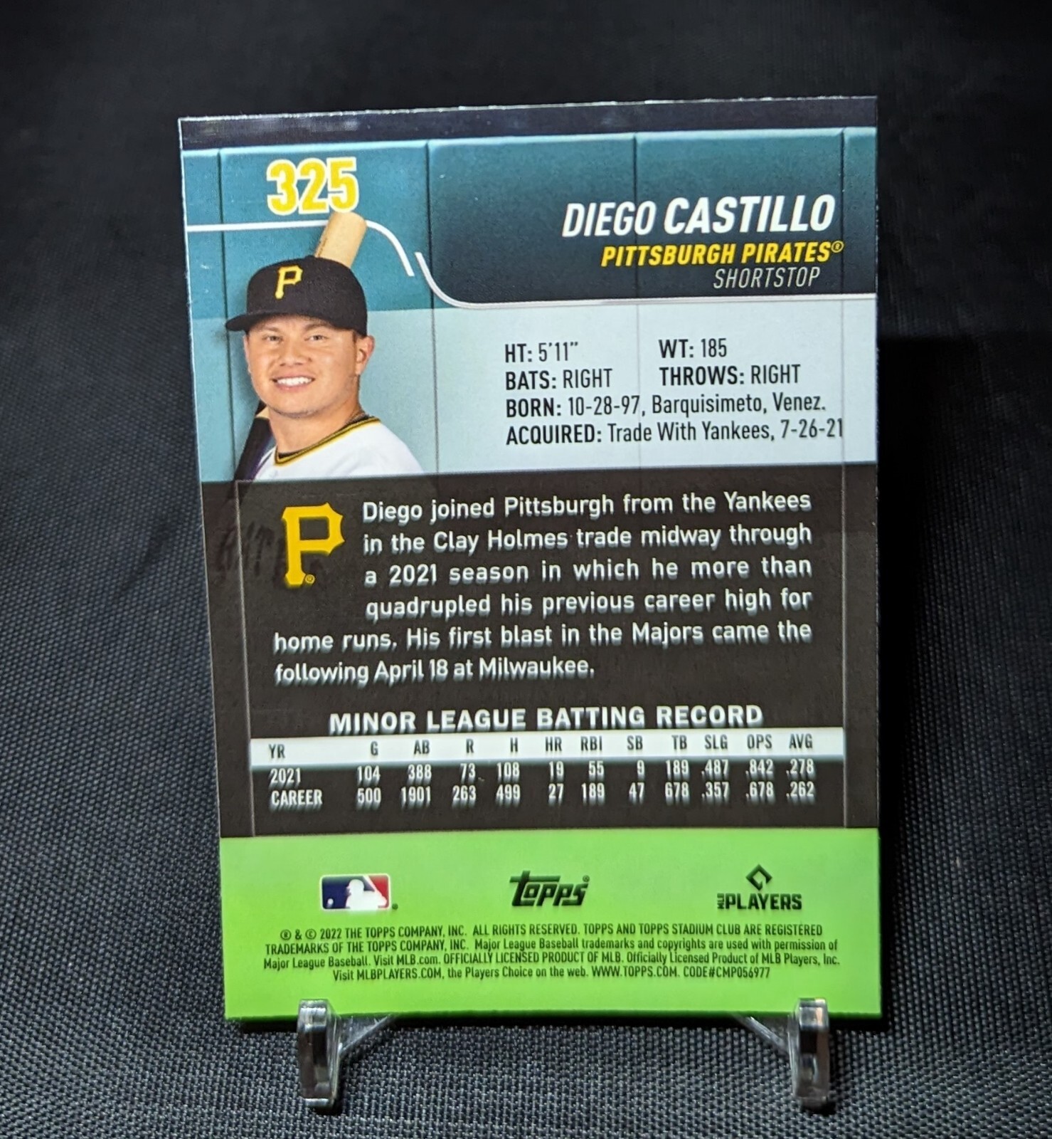 Diego Castillo Rookie RC 2022 Topps Stadium Club CHROME #325 Pittsburgh Pirates