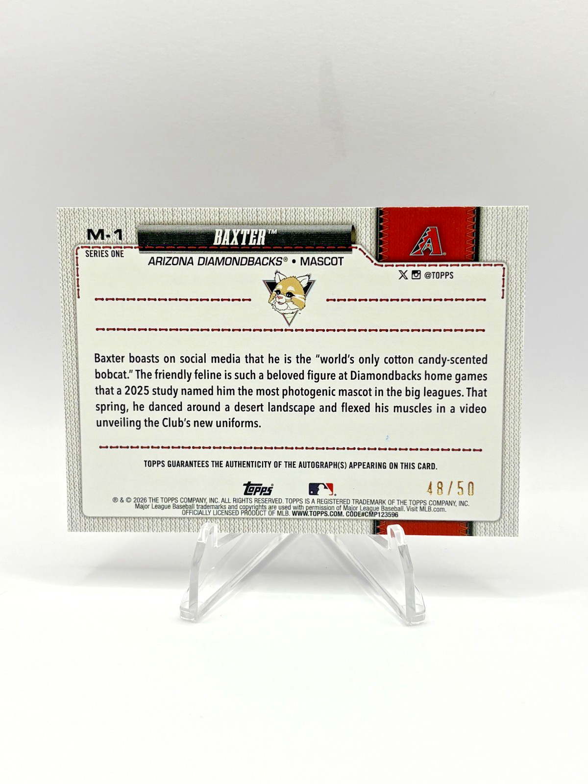 Baxter (Diamondbacks) Mascot 2026 Topps Celebration #/50 GOLD AUTO PARALLEL SP