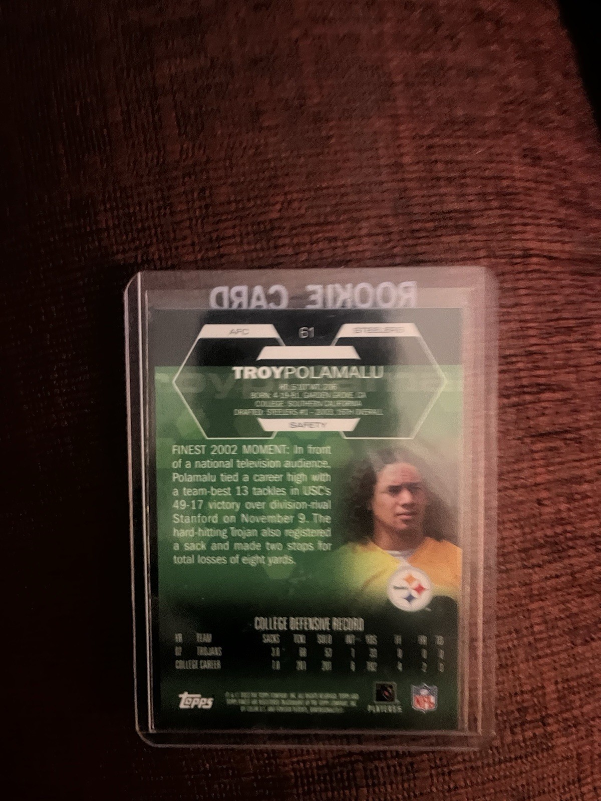 2003 Topps Finest – Troy Polamalu #61 (RC) Rookie Steelers Super Bowl Hof