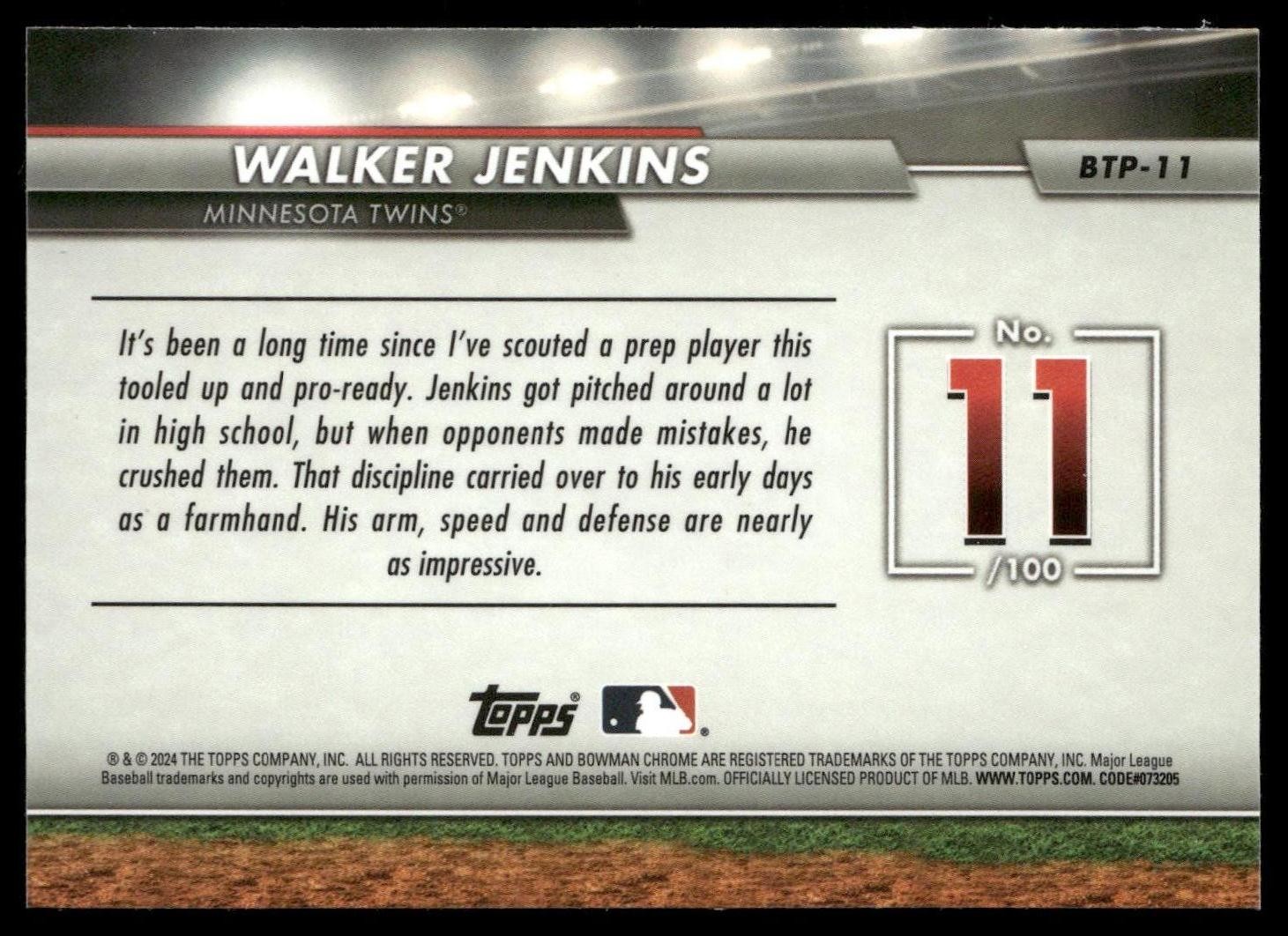 2024 Bowman #BTP-11 Walker Jenkins Bowman Scouts’ Top 100