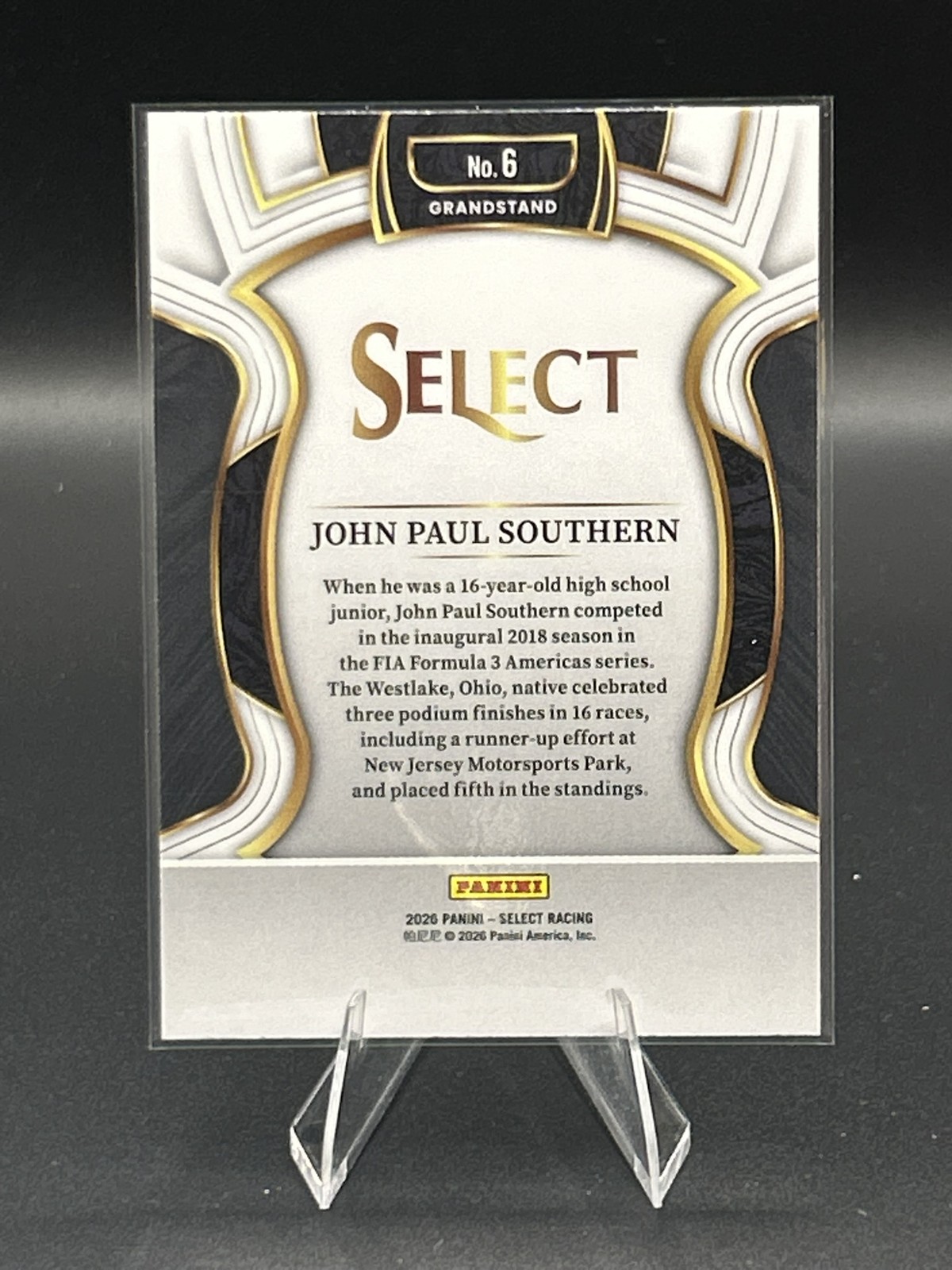 2026 Panini Select Racing JOHN PAUL SOUTHERN #6 NM