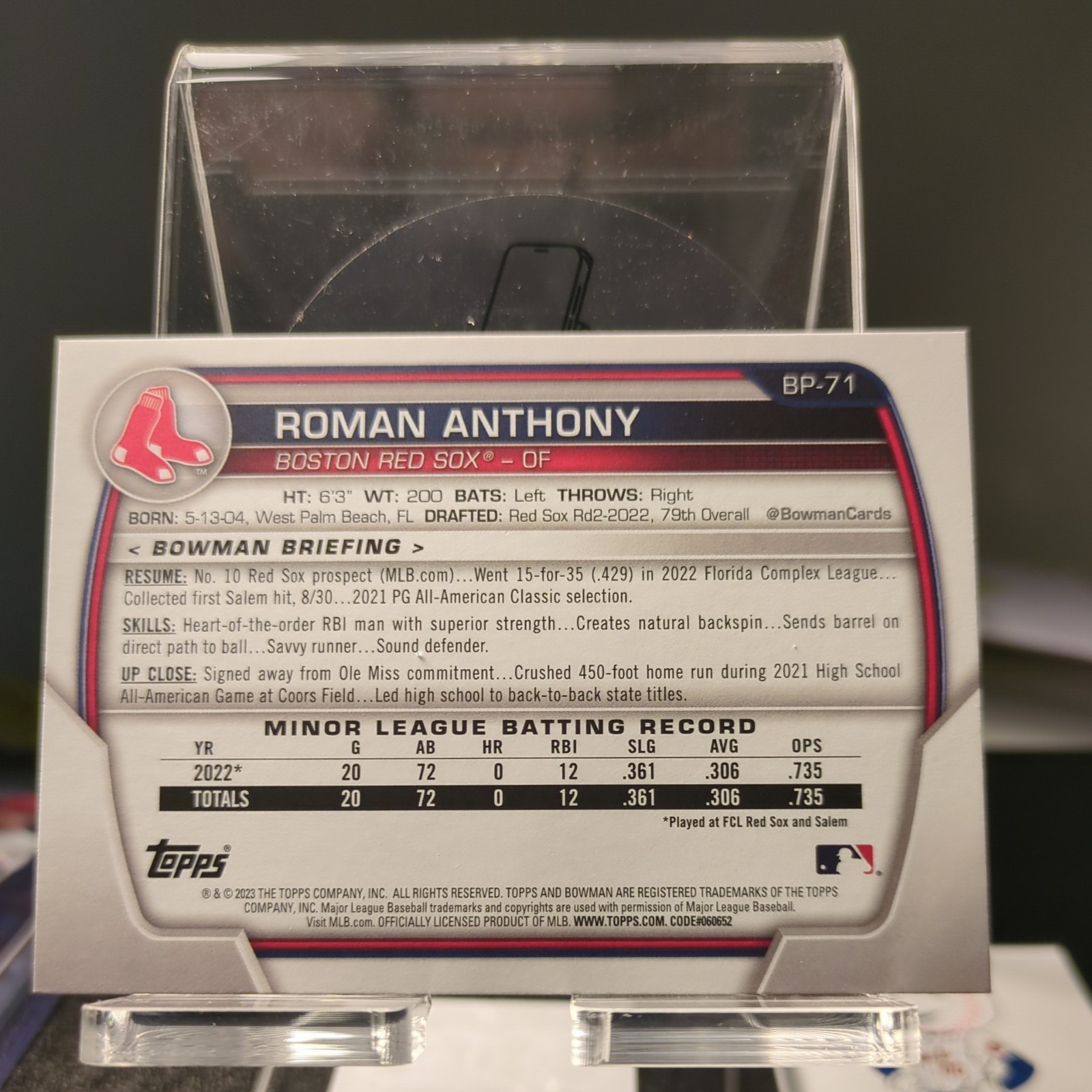 2023 Bowman Prospects Roman Anthony 1st Bowman RC #BP-71