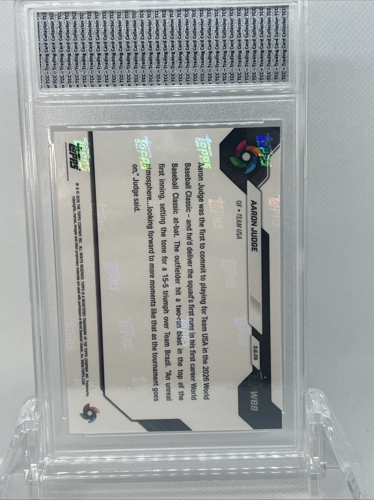 2026 Topps Now Aaron Judge WBC 1st At Bat HR TCC Graded Gem Mint 10