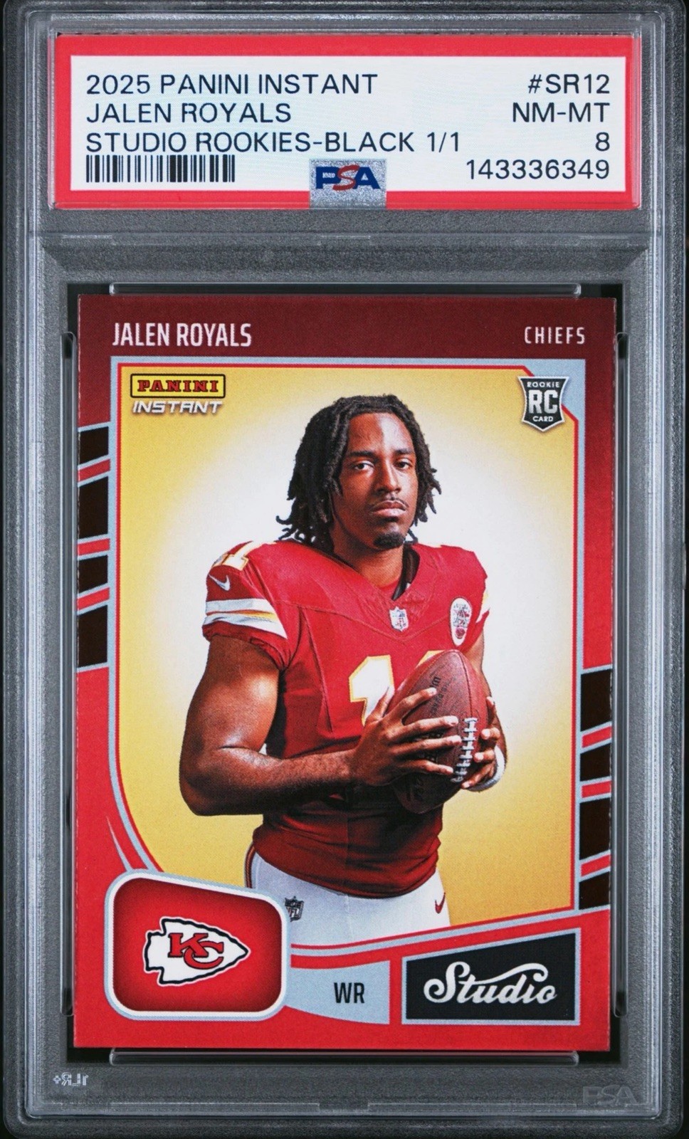2025 PANINI INSTANT STUDIO ROOKIES BLACK 1/1 #SR12 JALEN ROYALS 1/1 PSA 8