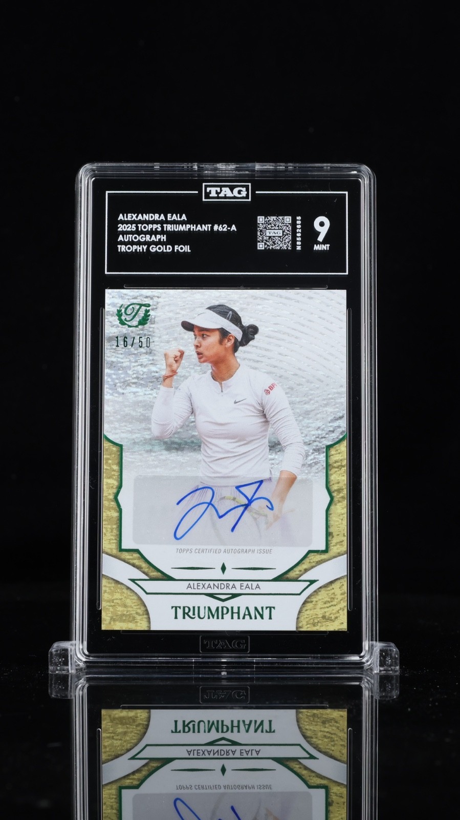 2025 Topps Triumphant Alexandra Eala #62-A Trophy Gold Foil AUTO /50 TAG 9