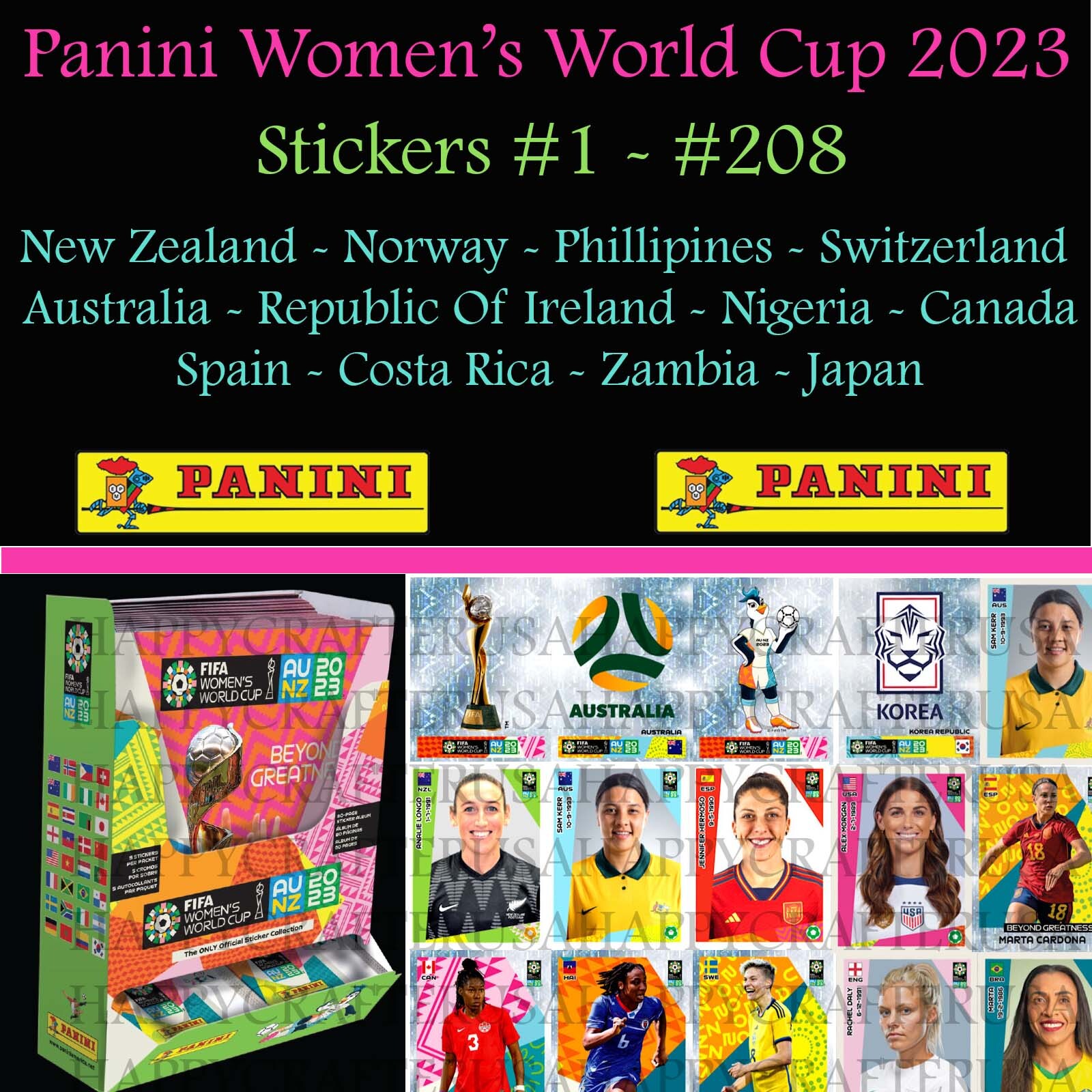 Panini FIFA Women’s World Cup 2023 – Stickers #1 – #208 **US Seller**