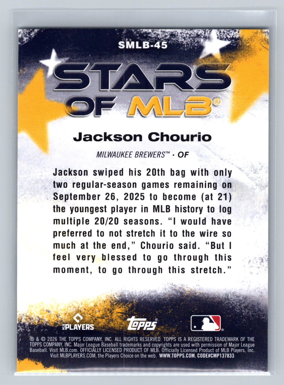 2026 Topps Series 2 Stars of MLB #SMLB-45 Jackson Chourio Brewers