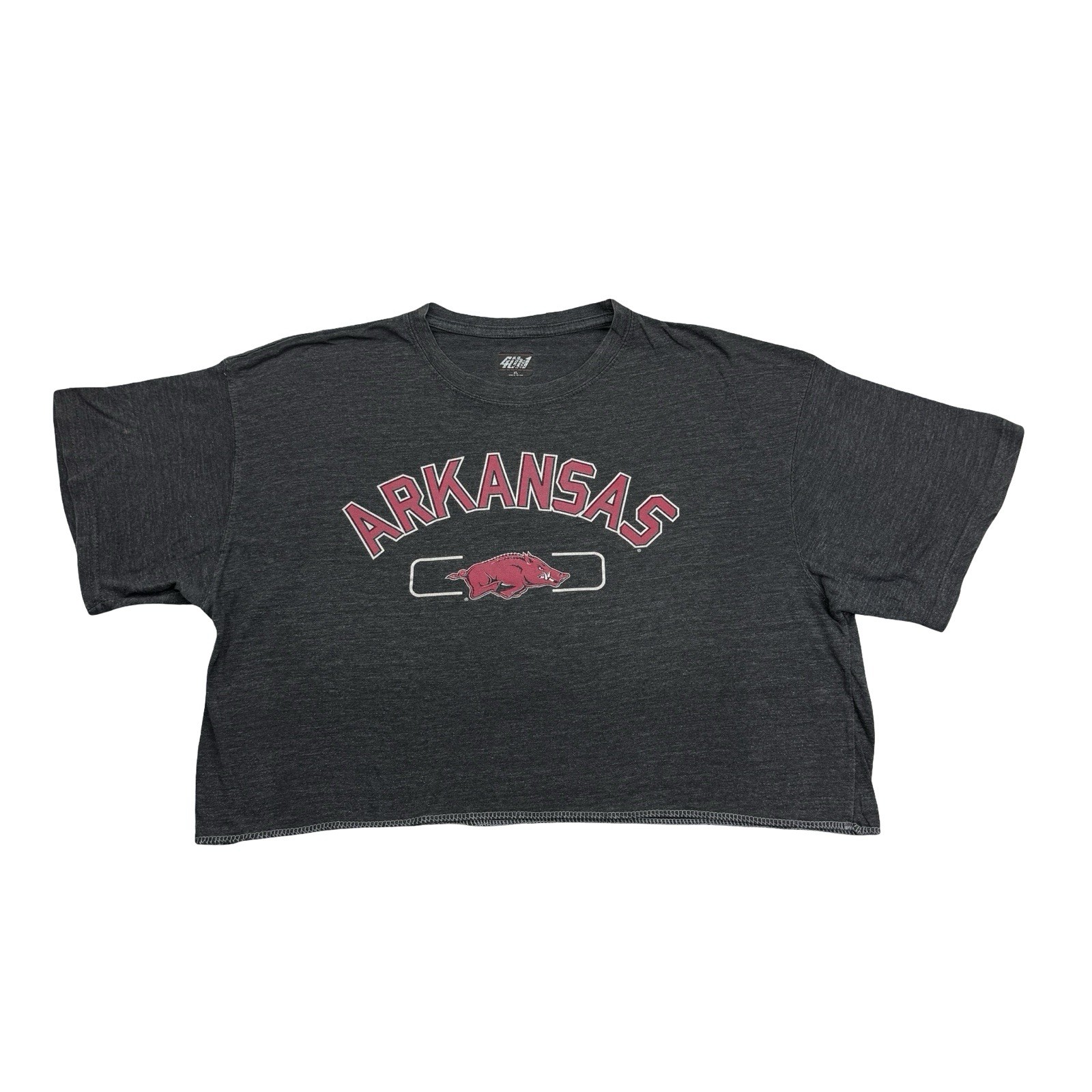 Arkansas Razorbacks Shirt Womens XL Gray Cropped Short Sleeve Crew Neck