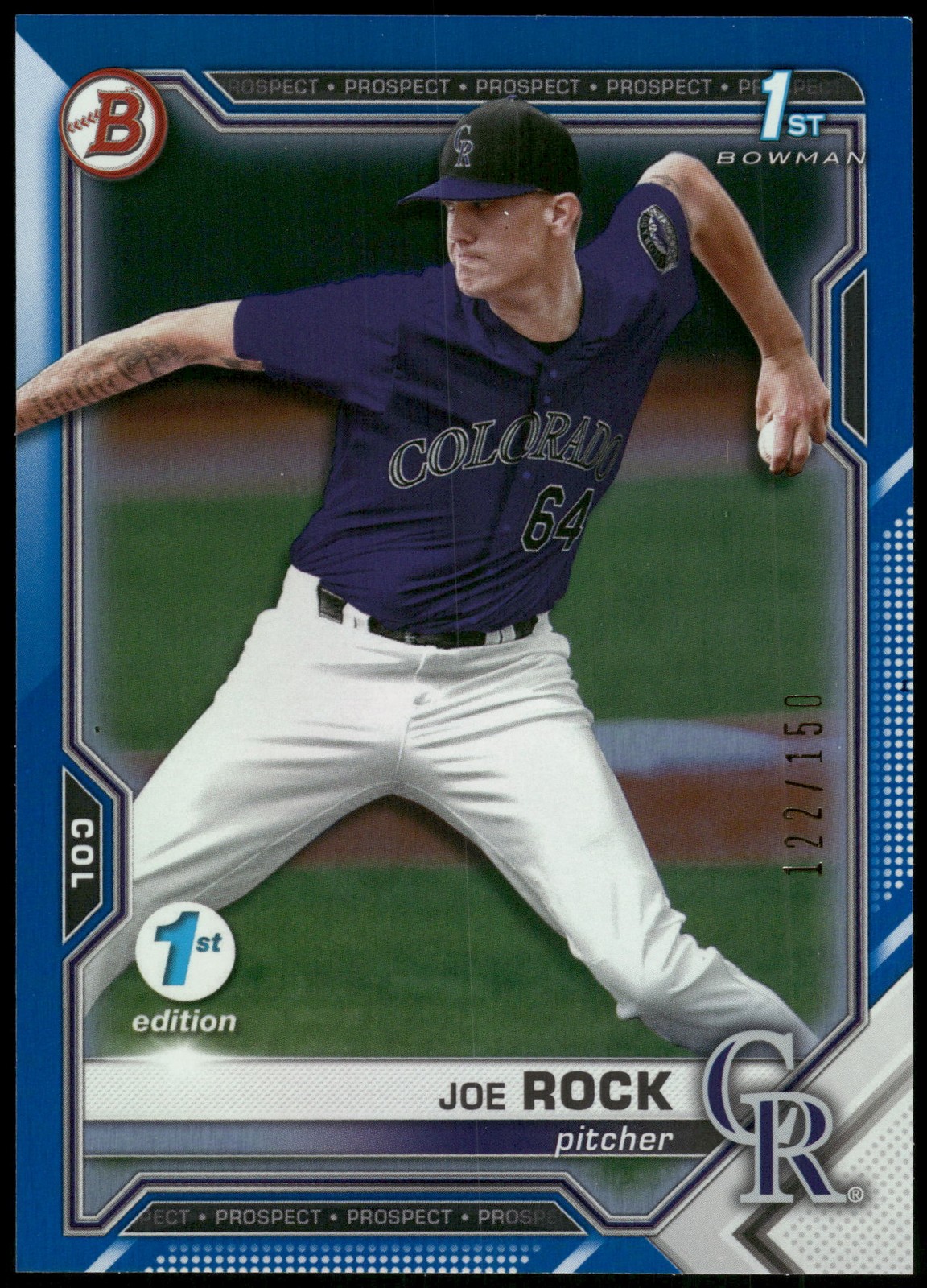 2021 Bowman Draft 1st Edition #BD-154 Joe Rock Blue Foil #/150