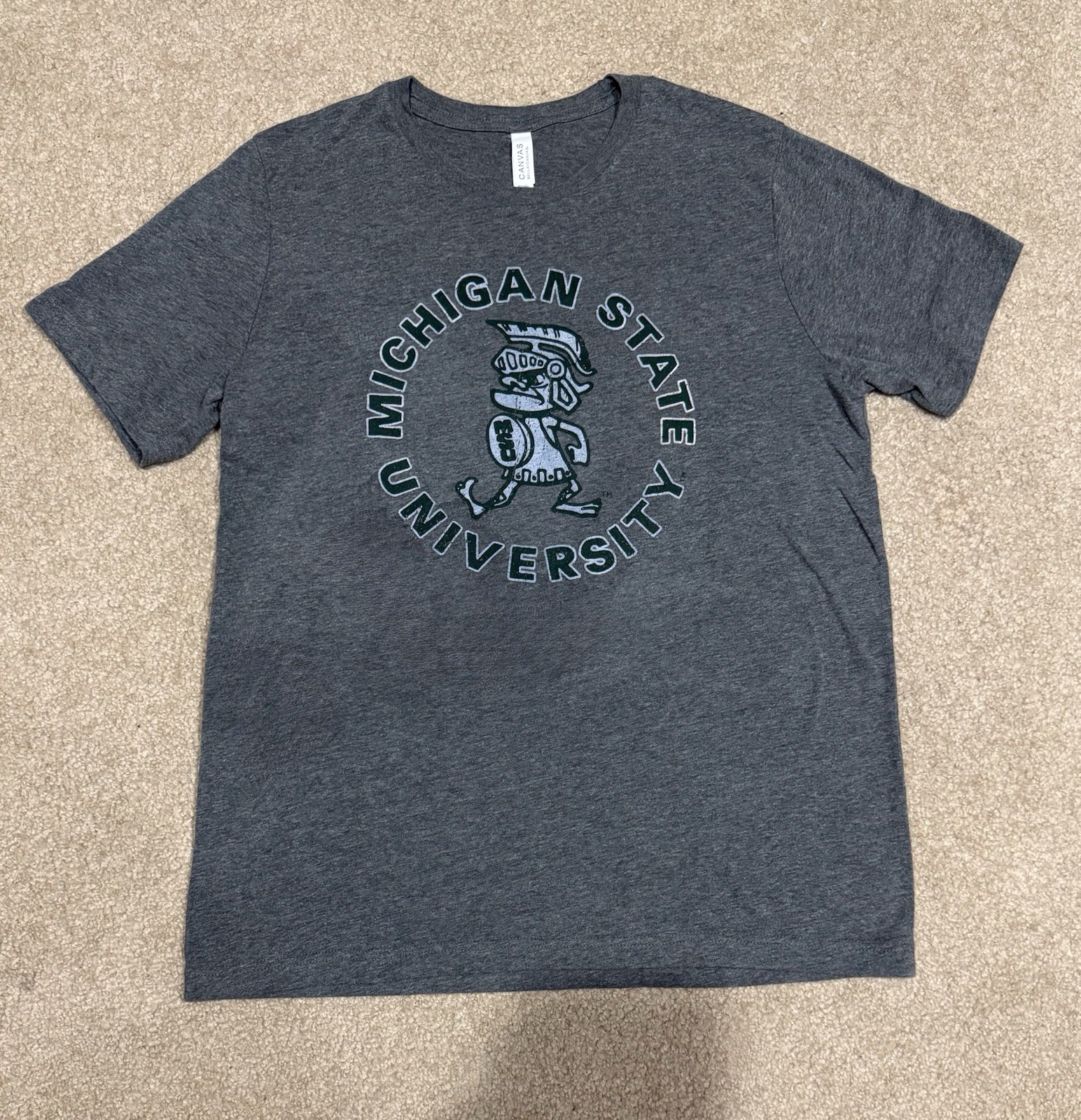 Michigan State Spartans Shirt Mens Large Gray Green Tee T-Shirt MSU NCAA