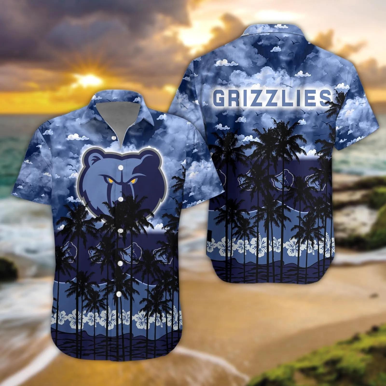 Memphis Basketball Team Grizzliess Hawaiian Button Down Shirt Unisex Adult S-5XL