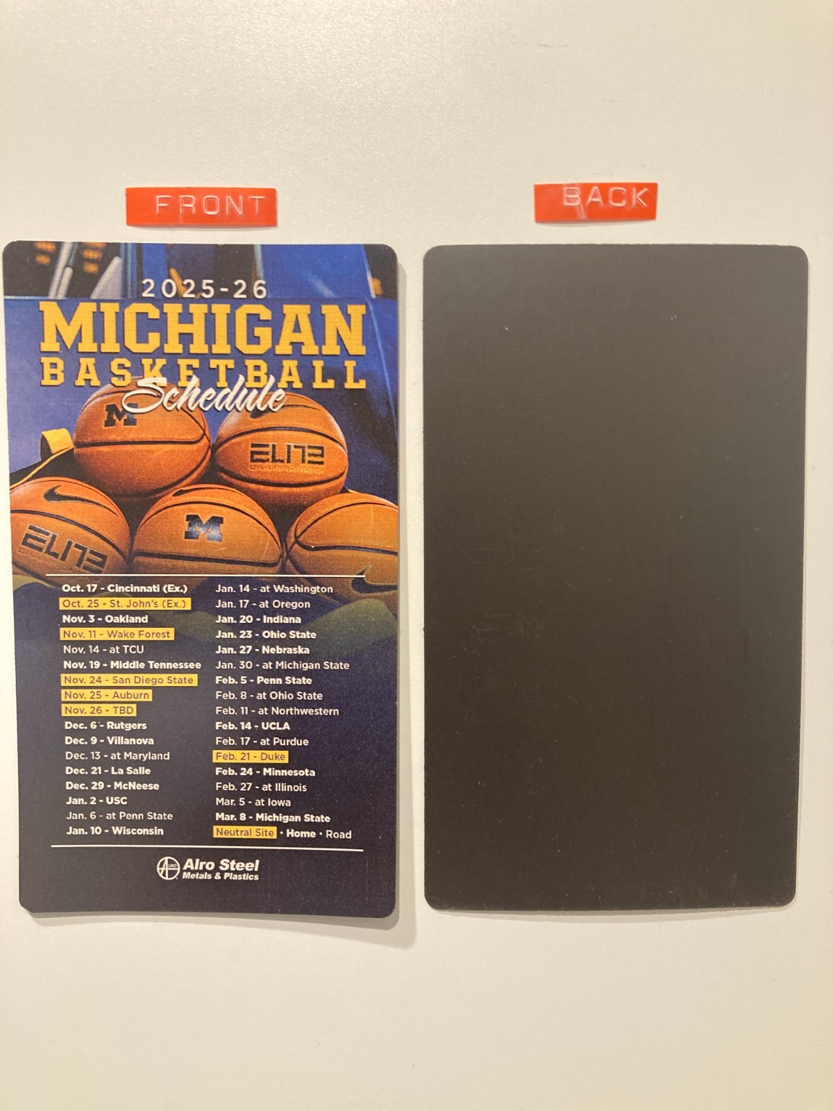 UNIVERSITY OF MICHIGAN 2025-2026 MAGNETIC BASKETBALL SCHEDULE 4″ X 7″ NEW