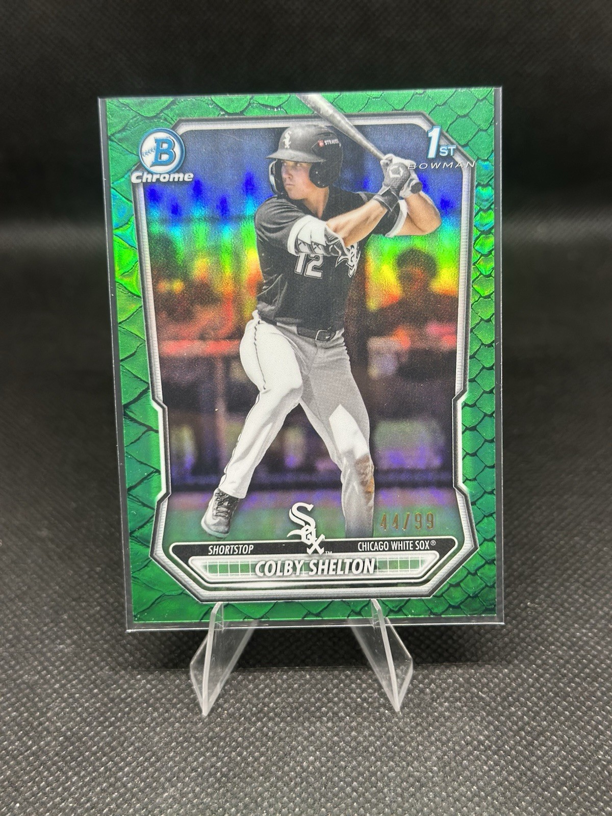 2026 Bowman Chrome Colby Shelton 1st Green Reptilian Refractor /99 White Sox RC