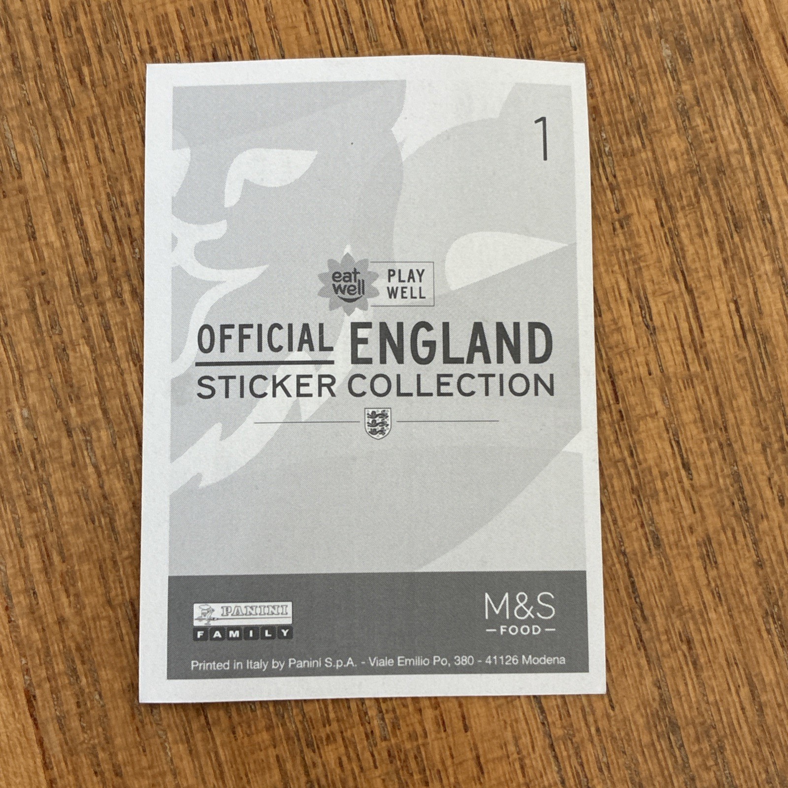 Official Panini M&S England Sticker Collection EAT WELL #1 Non-Stuck Foil