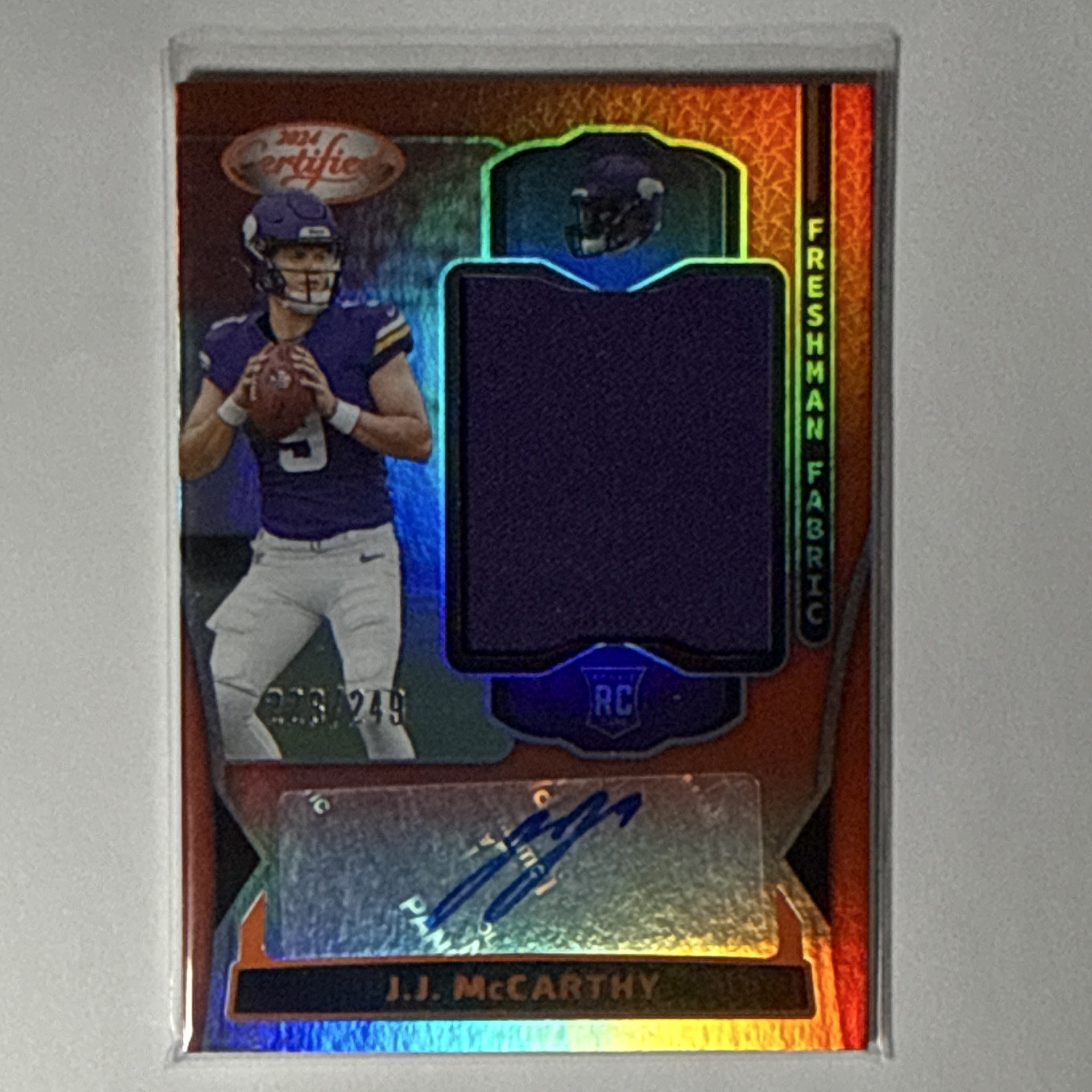Panini 2024 Certified J.J. McCarthy Vikings Freshman Fabric RC AutoPatch 228/249