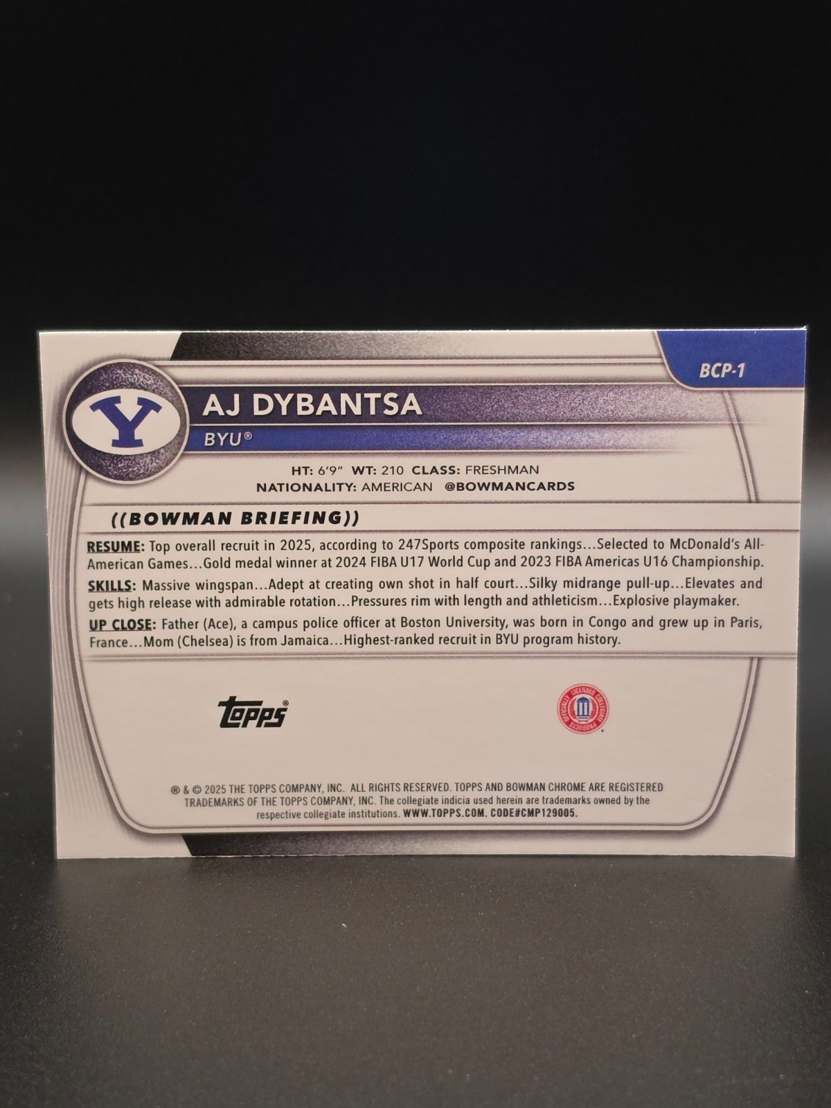 2025-26 Bowman AJ Dybantsa Chrome Mojo Refractor 1st Prospect #BCP-1 Cougars