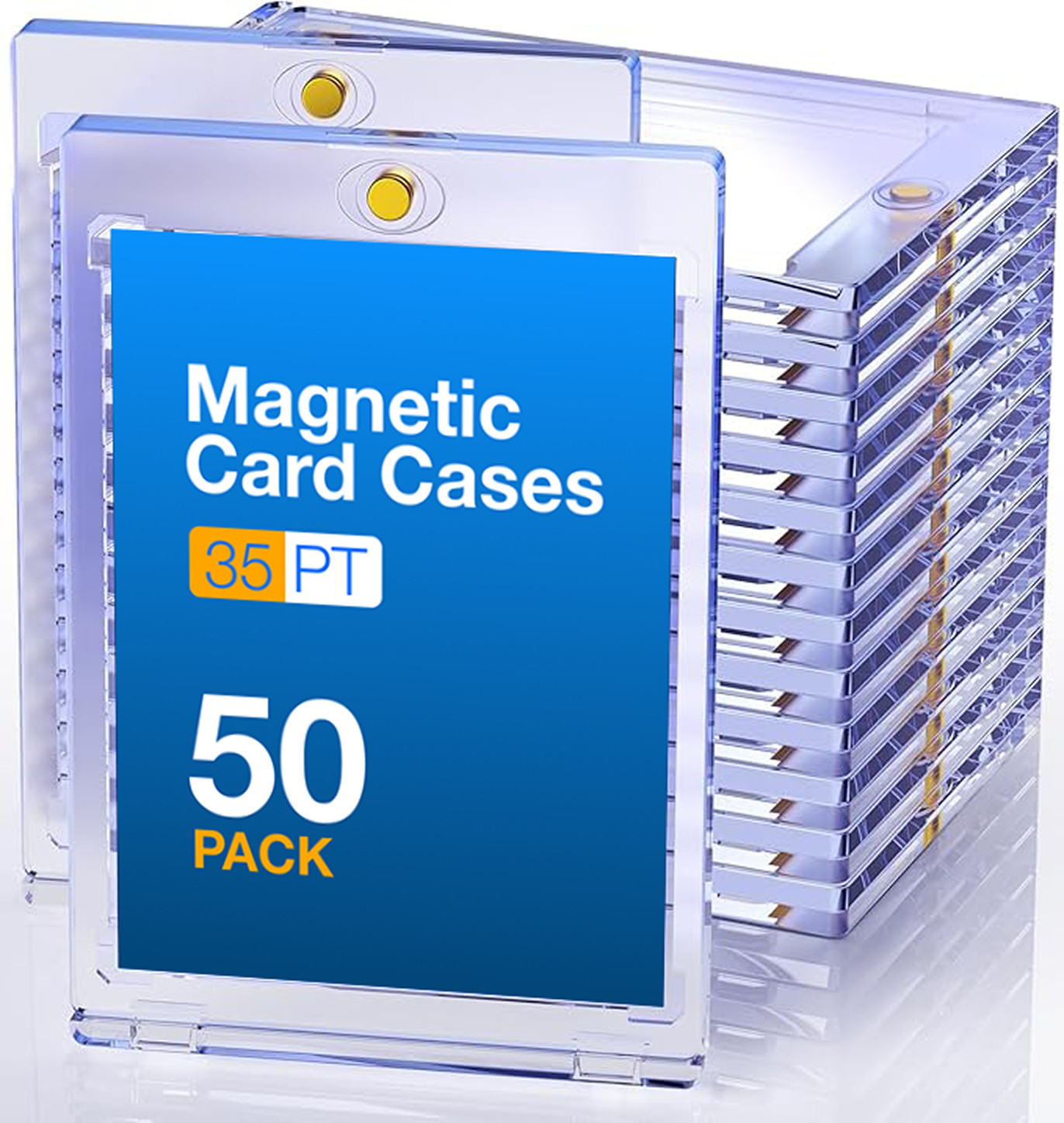 50 Pack Magnetic Trading Sports Card Holders 35pt One-Touch Hard UV Protection
