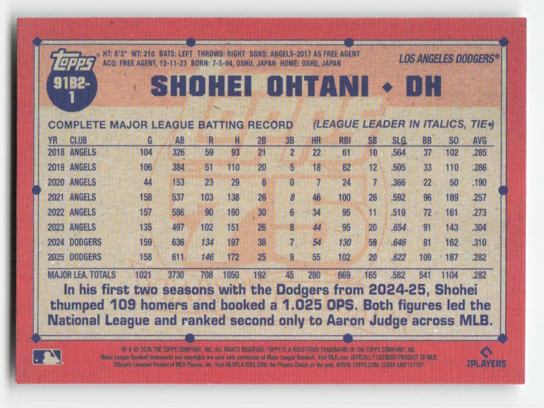 2026 Topps 75 Series 2 Shohei Ohtani Dodgers 1991 Crackle Foil Insert #91B2-1 SP