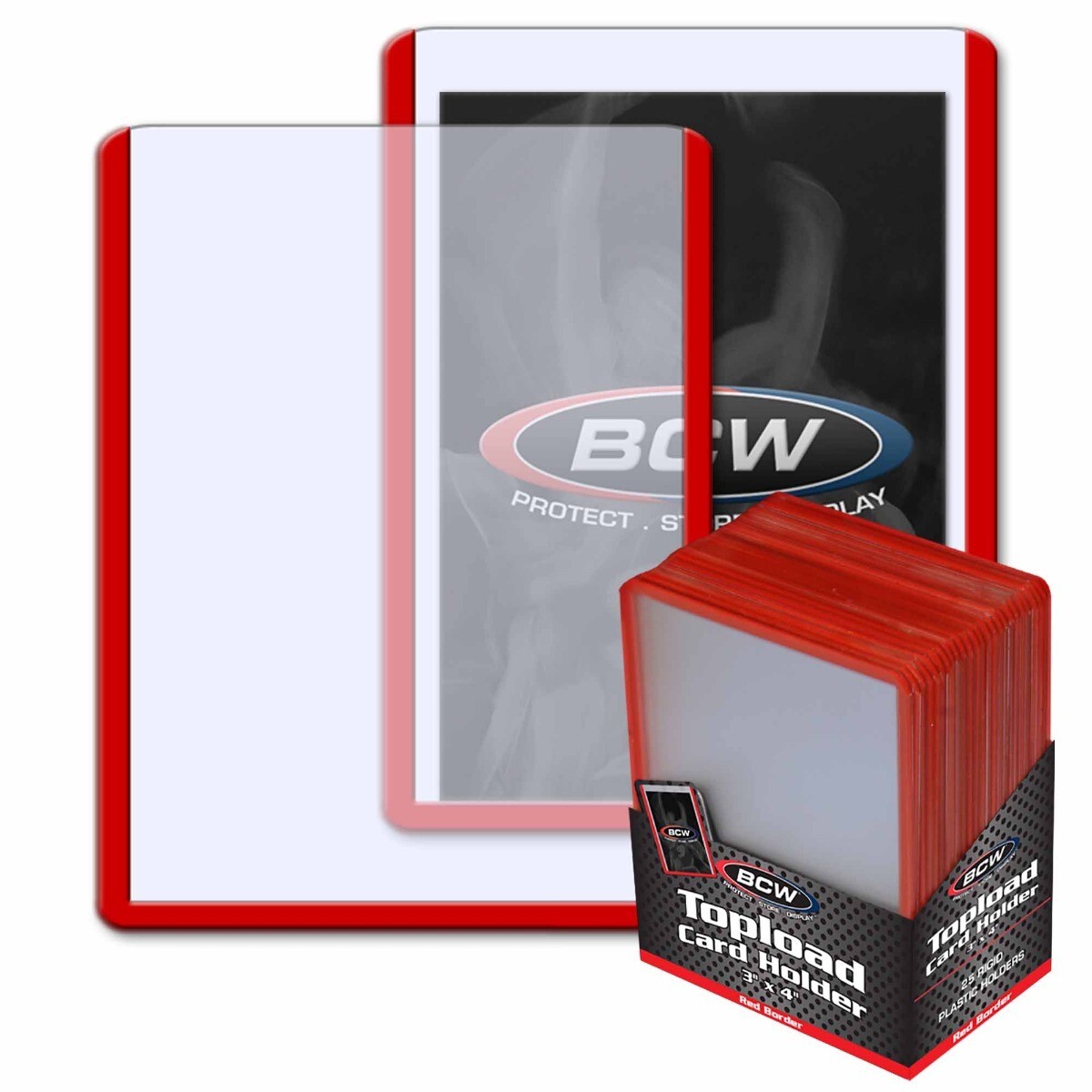 1000 BCW Topload Card Holders 3×4 Red Border Gaming / Sport Sleeves Semi Rigid