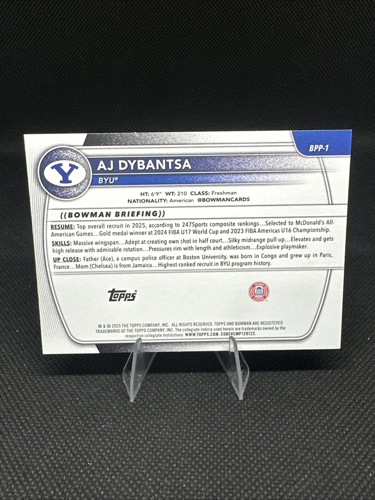 2025 Topps Bowman U AJ Dybantsa 1st Bowman #BPP-1 BYU Cougars