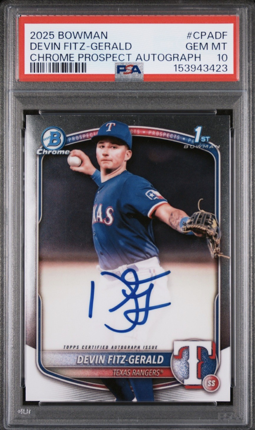 2025 Bowman Devin Fitz-Gerald 1st Chrome Prospect Auto PSA 10 Nationals #CPA-DF