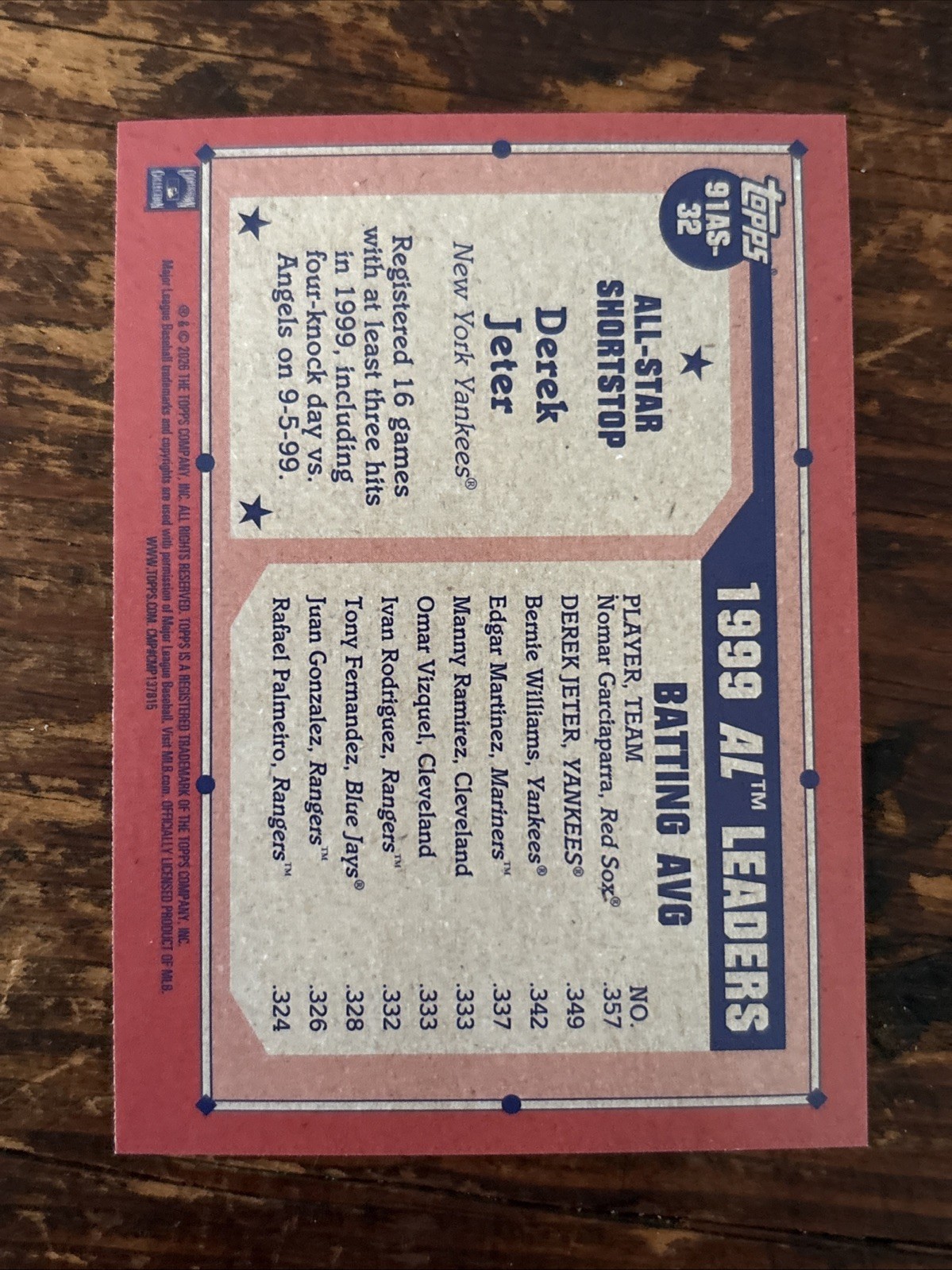 2026 Topps Series 2 – 1991 Topps All-Star #91AS-32 Derek Jeter