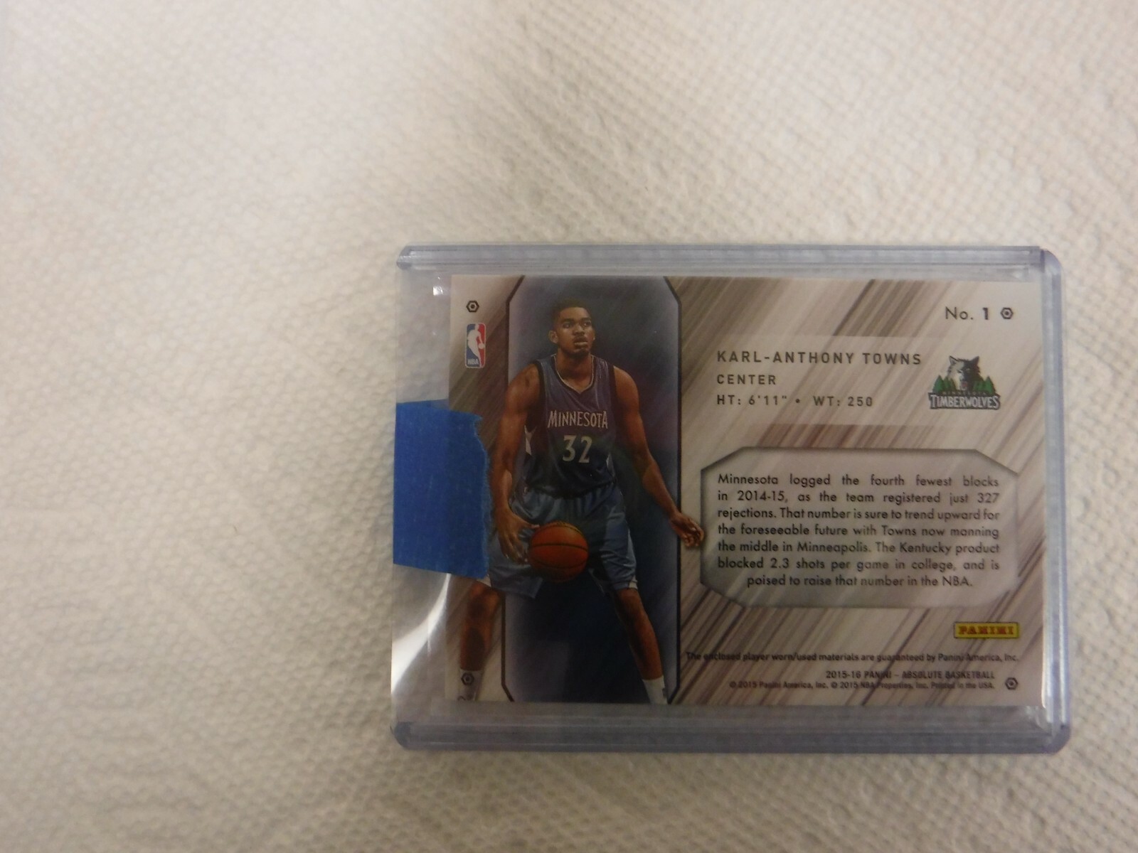 Karl Anthony-Towns 2015-2016 Absolute – Rookie -Game Used Jersey & ball 37 of 49