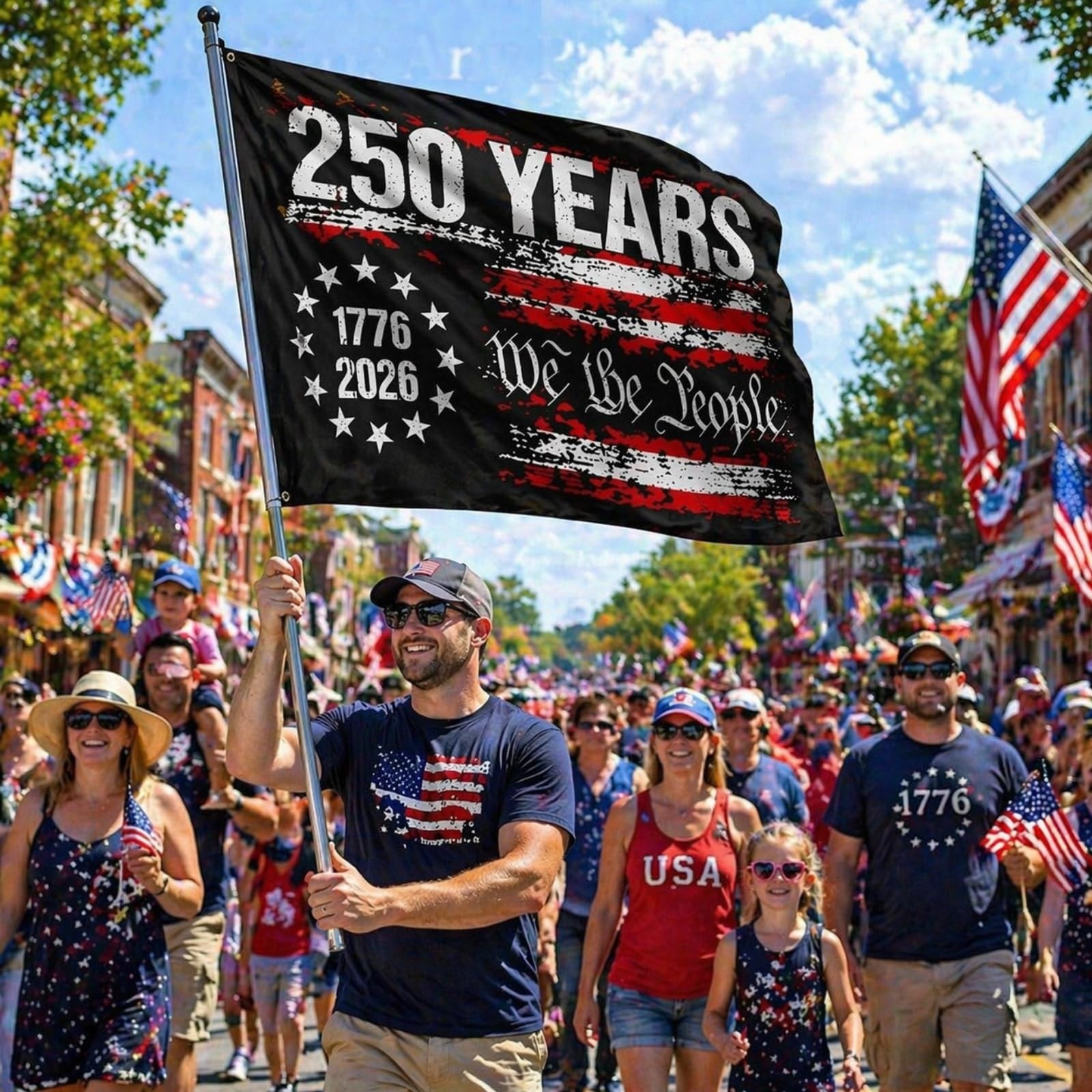 250th Anniversary USA Flag,250 Year American 3×5 Ft, Black